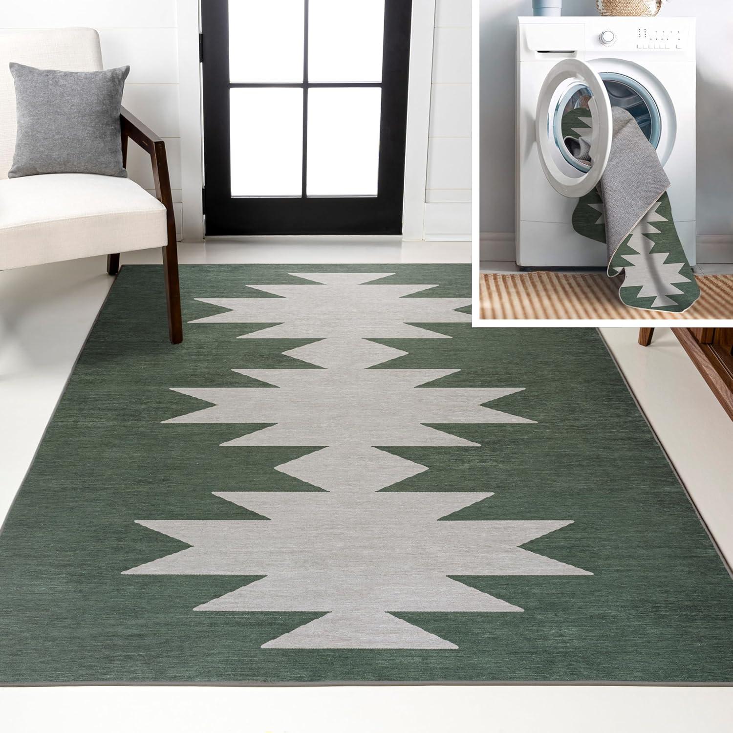 imageJONATHAN Y Machine Washable MossCream Indoor Area Rug 5X8 ft Chayton Minimalist Geometric for Living Room Bedroom Kitchen Office EasyCleaning PetFriendly NonShedding WSH110B5Dark GreenLight Gray