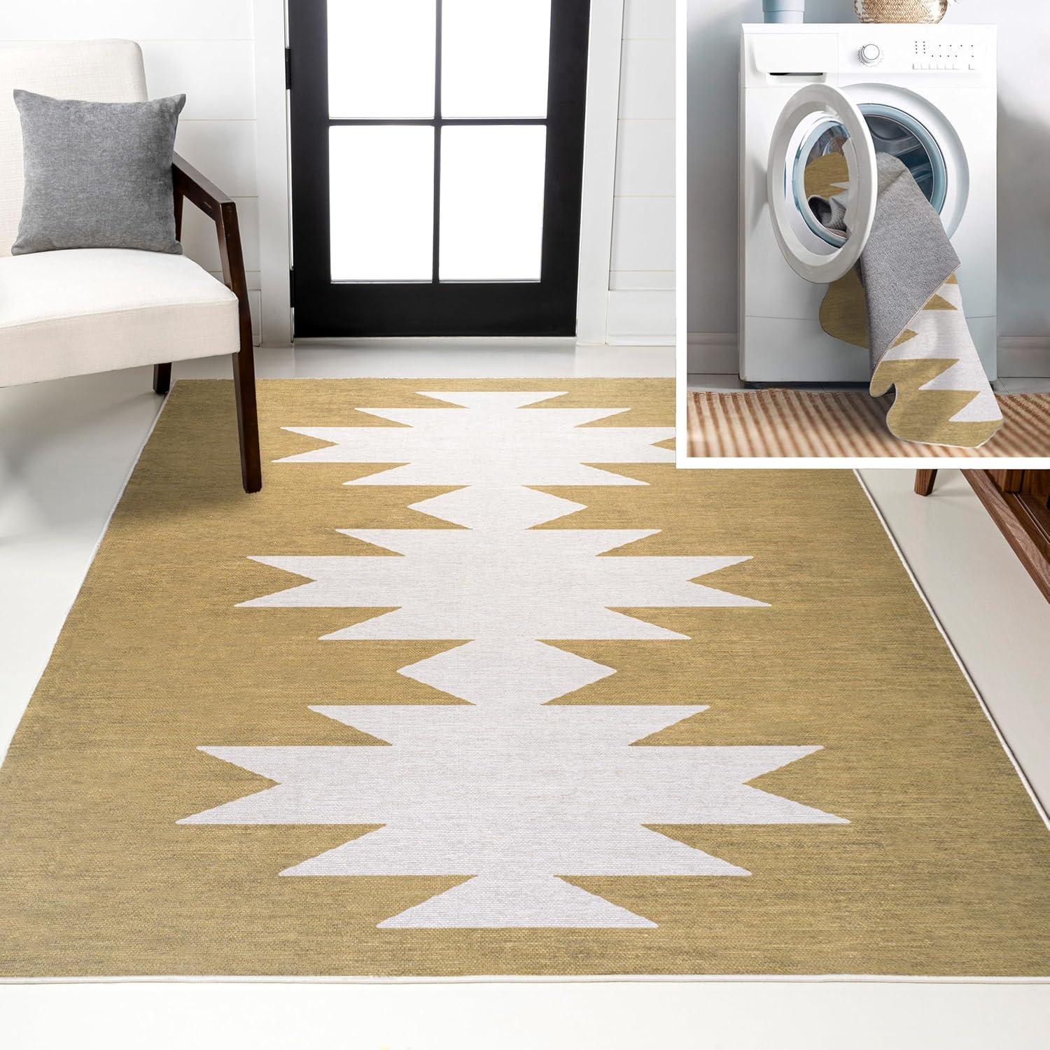 imageJONATHAN Y Machine Washable MossCream Indoor Area Rug 5X8 ft Chayton Minimalist Geometric for Living Room Bedroom Kitchen Office EasyCleaning PetFriendly NonShedding WSH110B5MossCream