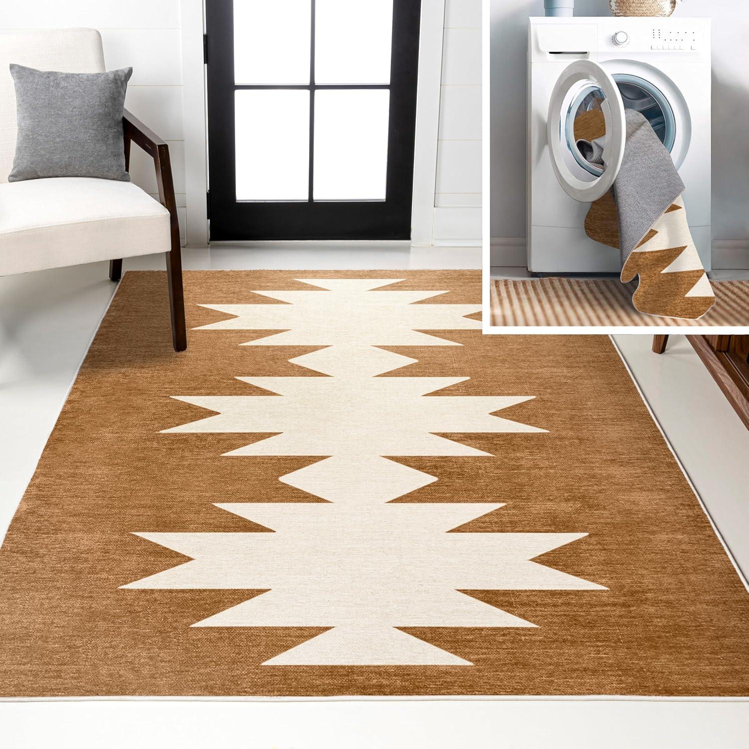 imageJONATHAN Y Machine Washable MossCream Indoor Area Rug 5X8 ft Chayton Minimalist Geometric for Living Room Bedroom Kitchen Office EasyCleaning PetFriendly NonShedding WSH110B5TerracottaCream