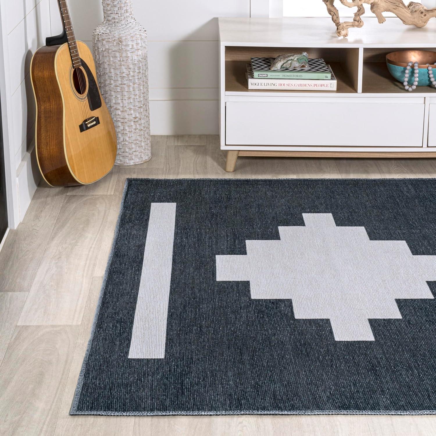 imageJONATHAN Y Machine Washable MossCream Indoor Area Rug 5X8 ft Chayton Minimalist Geometric for Living Room Bedroom Kitchen Office EasyCleaning PetFriendly NonShedding WSH110B5NavyLight Gray