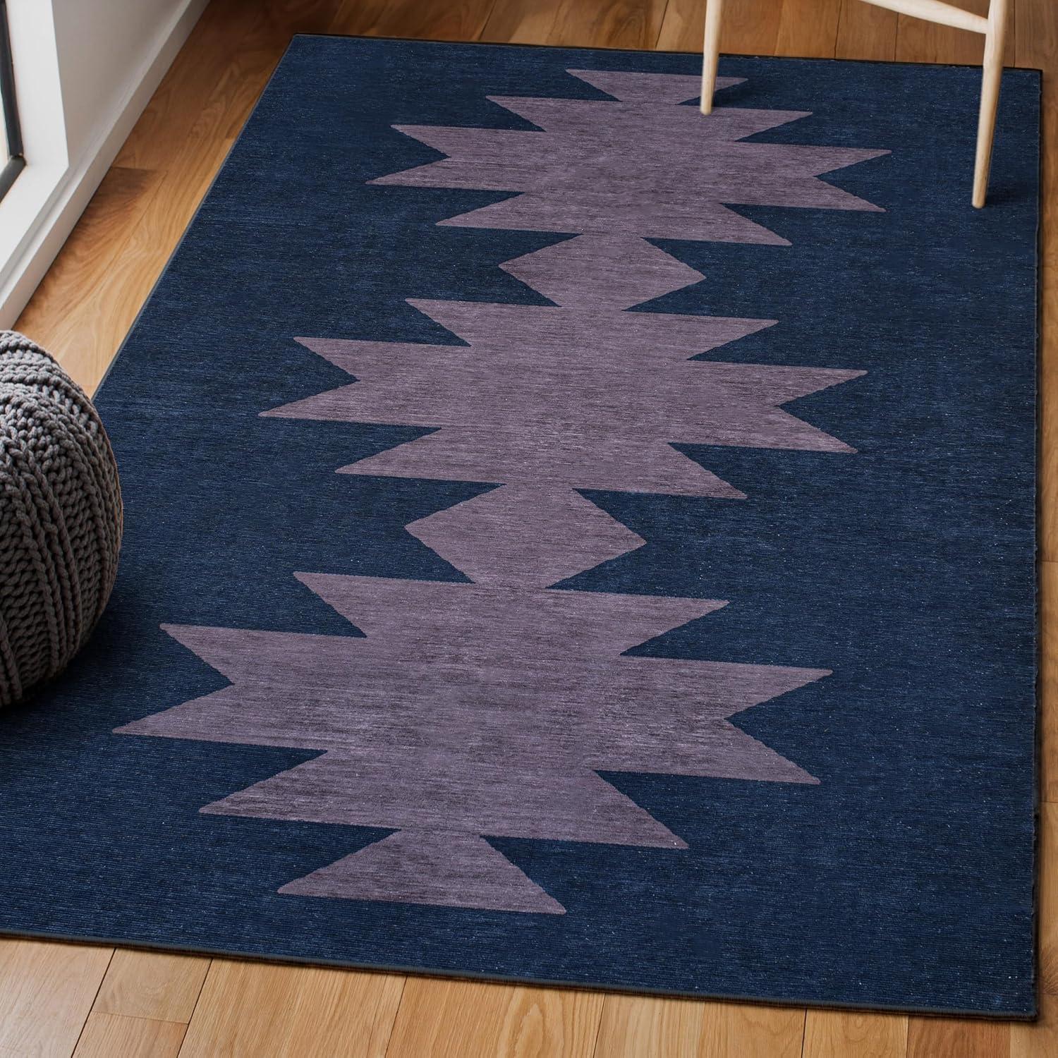 imageJONATHAN Y Machine Washable MossCream Indoor Area Rug 5X8 ft Chayton Minimalist Geometric for Living Room Bedroom Kitchen Office EasyCleaning PetFriendly NonShedding WSH110B5NavyPurple