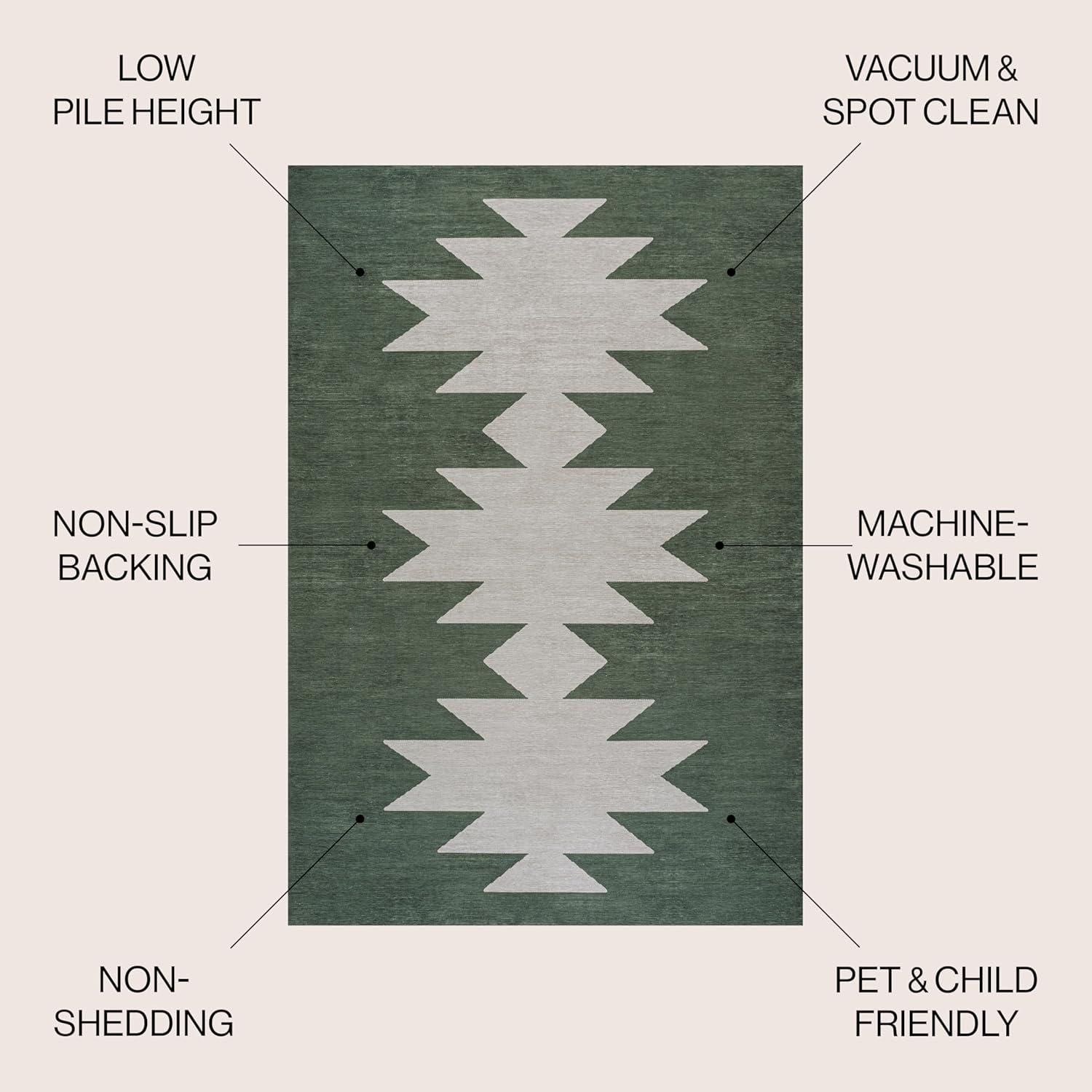 imageJONATHAN Y Machine Washable MossCream Indoor Area Rug 5X8 ft Chayton Minimalist Geometric for Living Room Bedroom Kitchen Office EasyCleaning PetFriendly NonShedding WSH110B5Dark GreenLight Gray