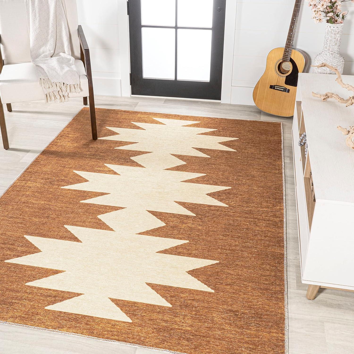 imageJONATHAN Y Machine Washable MossCream Indoor Area Rug 5X8 ft Chayton Minimalist Geometric for Living Room Bedroom Kitchen Office EasyCleaning PetFriendly NonShedding WSH110B5TerracottaCream