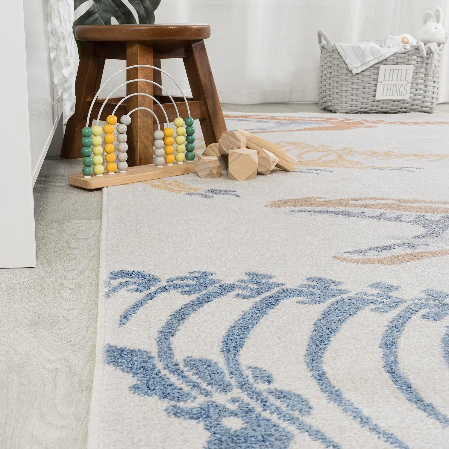 imageJONATHAN Y MachineWashable IvoryBlueOrange Indoor Area Rug 5x8 Dila Modern Hearts Geometric Kids ampamp Novelty Vintage Bedroom Kitchen Living Room EasyCleaning NonShedding KDW101A5CreamMulti