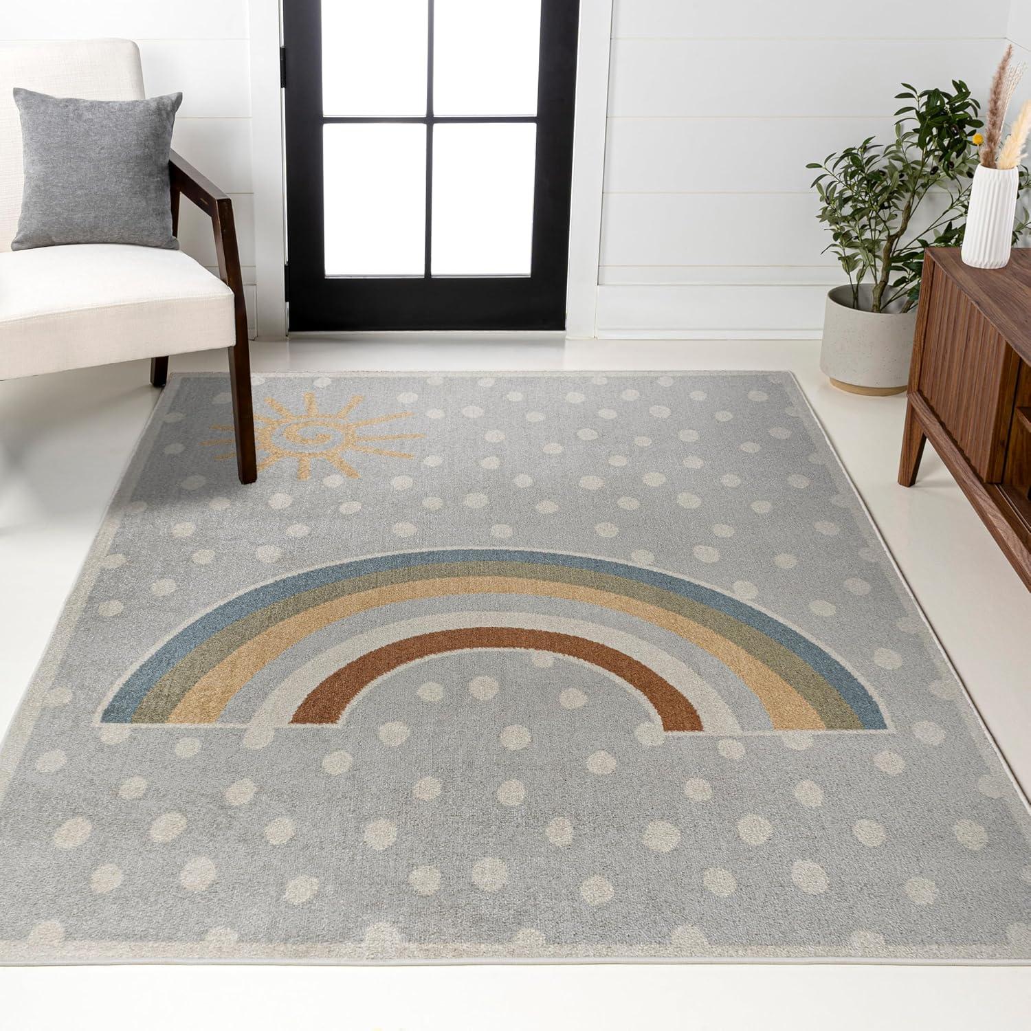 imageJONATHAN Y MachineWashable IvoryBlueOrange Indoor Area Rug 5x8 Dila Modern Hearts Geometric Kids ampamp Novelty Vintage Bedroom Kitchen Living Room EasyCleaning NonShedding KDW101A5GrayIvoryYellow