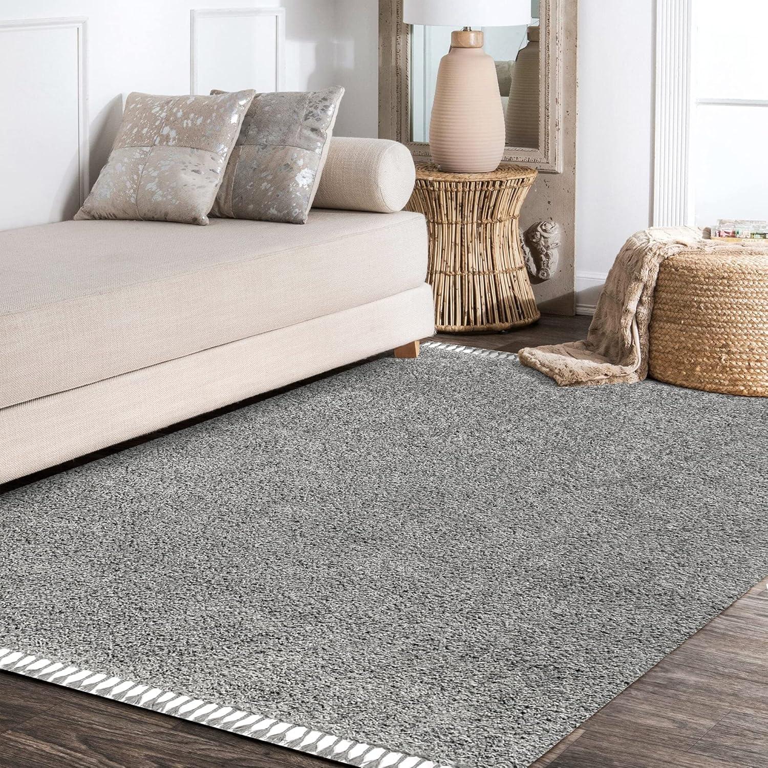 imageJONATHAN Y Mercer Shag Plush Tassel Cream Indoor Area Rug 8x10 Contemporary Modern EasyCleaning for Living Room Bedroom Kitchen Pet Friendly NonShedding MCR100D8Charcoal With Tassel