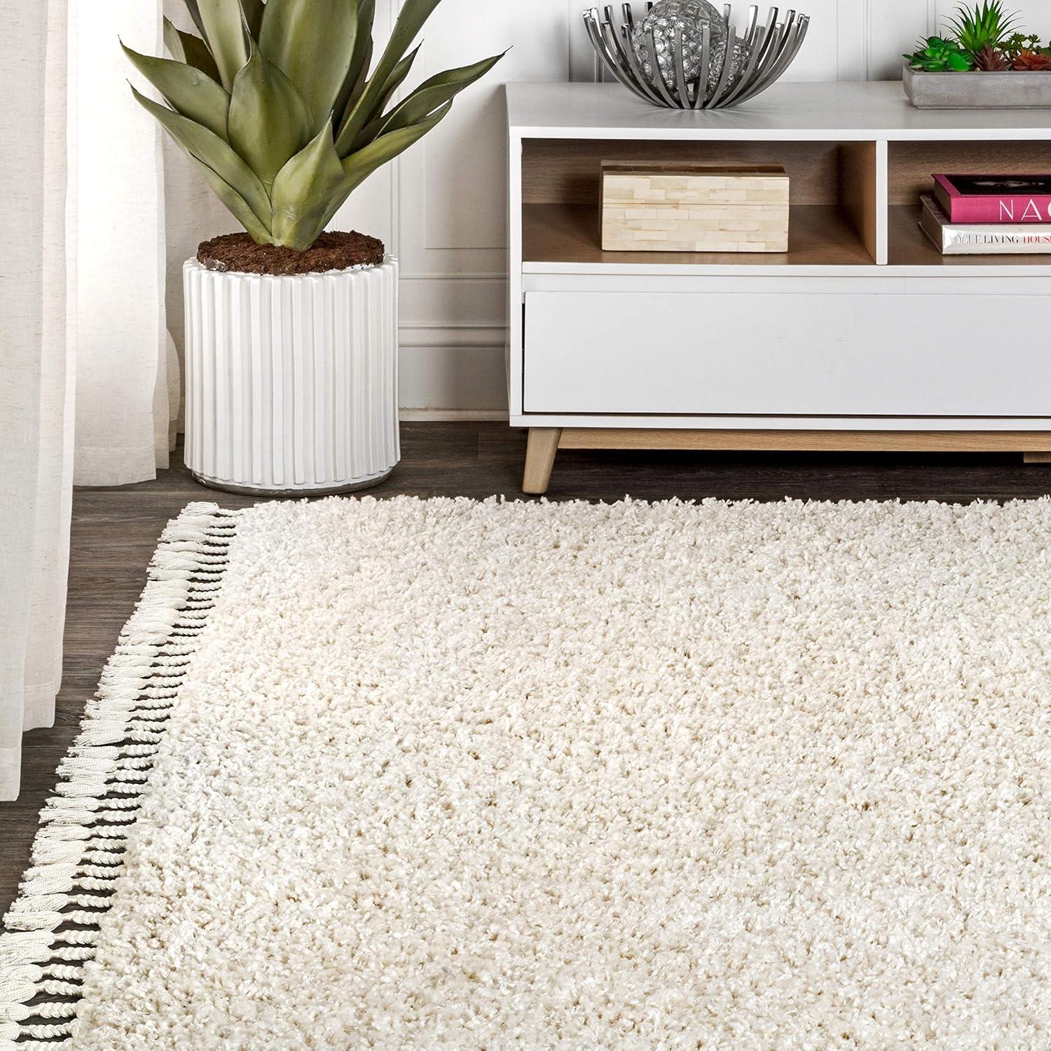 imageJONATHAN Y Mercer Shag Plush Tassel Cream Indoor Area Rug 8x10 Contemporary Modern EasyCleaning for Living Room Bedroom Kitchen Pet Friendly NonShedding MCR100D8Cream With Tassel