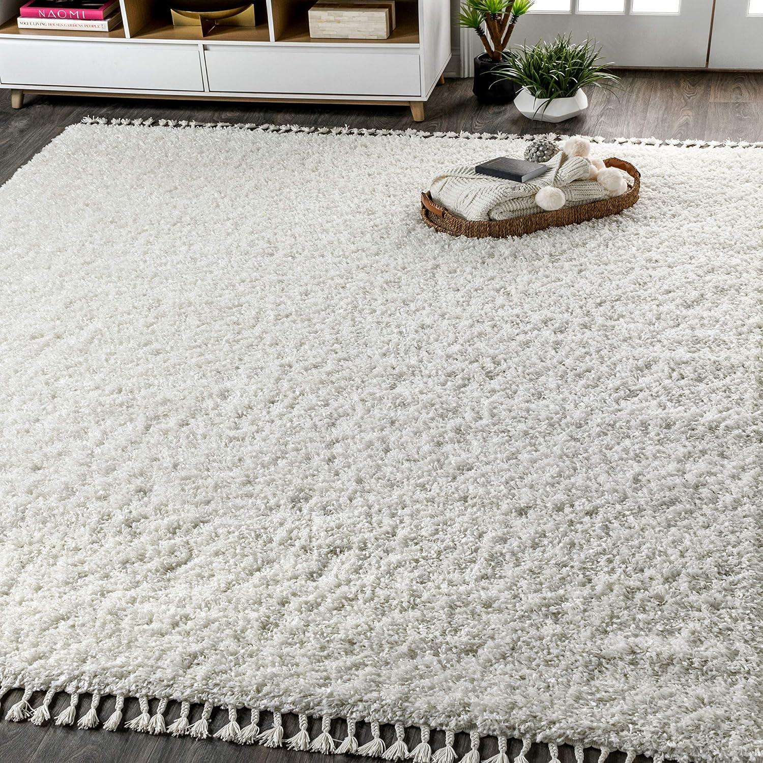 imageJONATHAN Y Mercer Shag Plush Tassel Cream Indoor Area Rug 8x10 Contemporary Modern EasyCleaning for Living Room Bedroom Kitchen Pet Friendly NonShedding MCR100D8White With Tassel