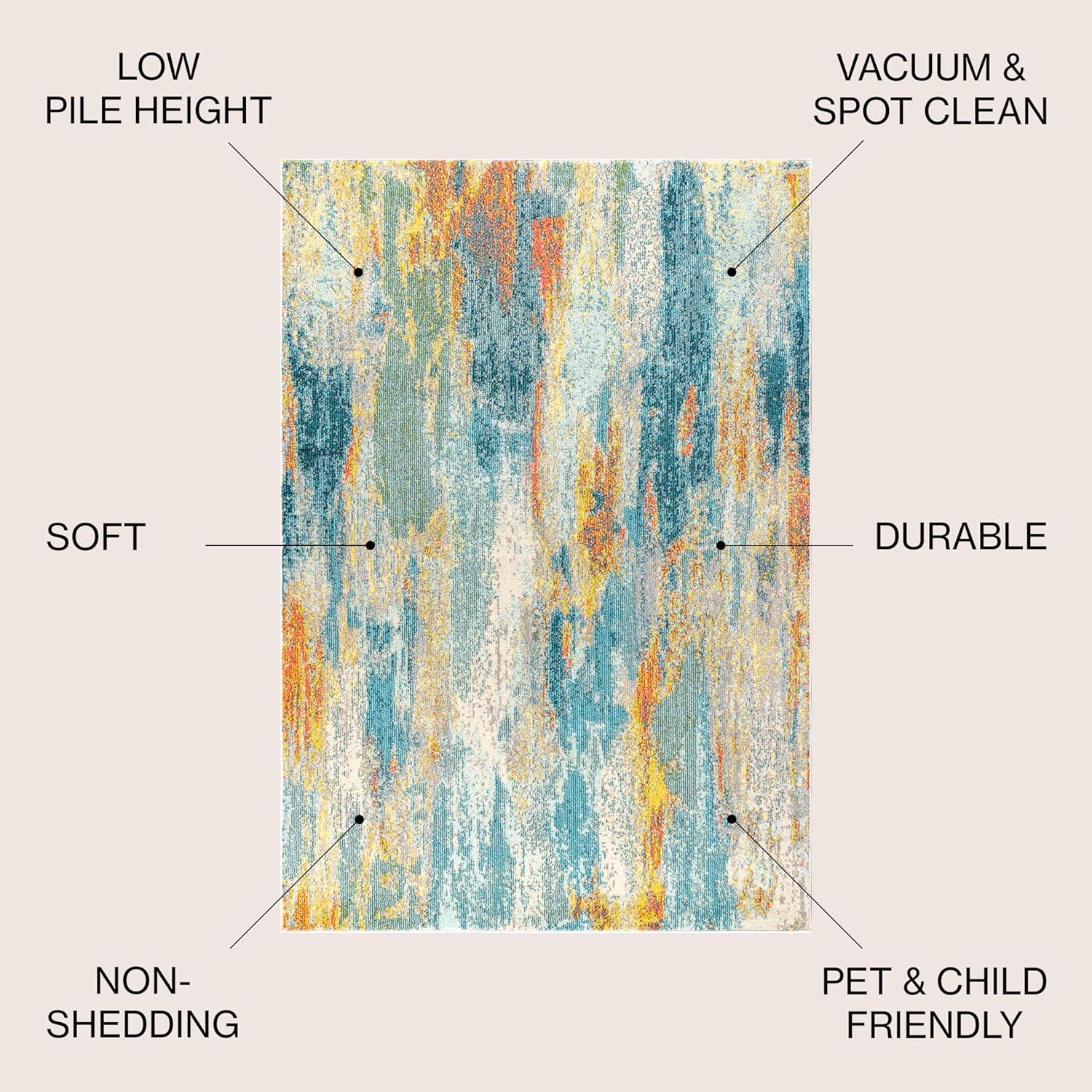 imageJONATHAN Y Modern Abstract Vintage Waterfall BlueBrownOrange Indoor Area Rug 8x10 Contemporary POP EasyCleaning for Living Room Bedroom Kitchen Pet Friendly NonShedding CTP106A8BlueCreamYellow