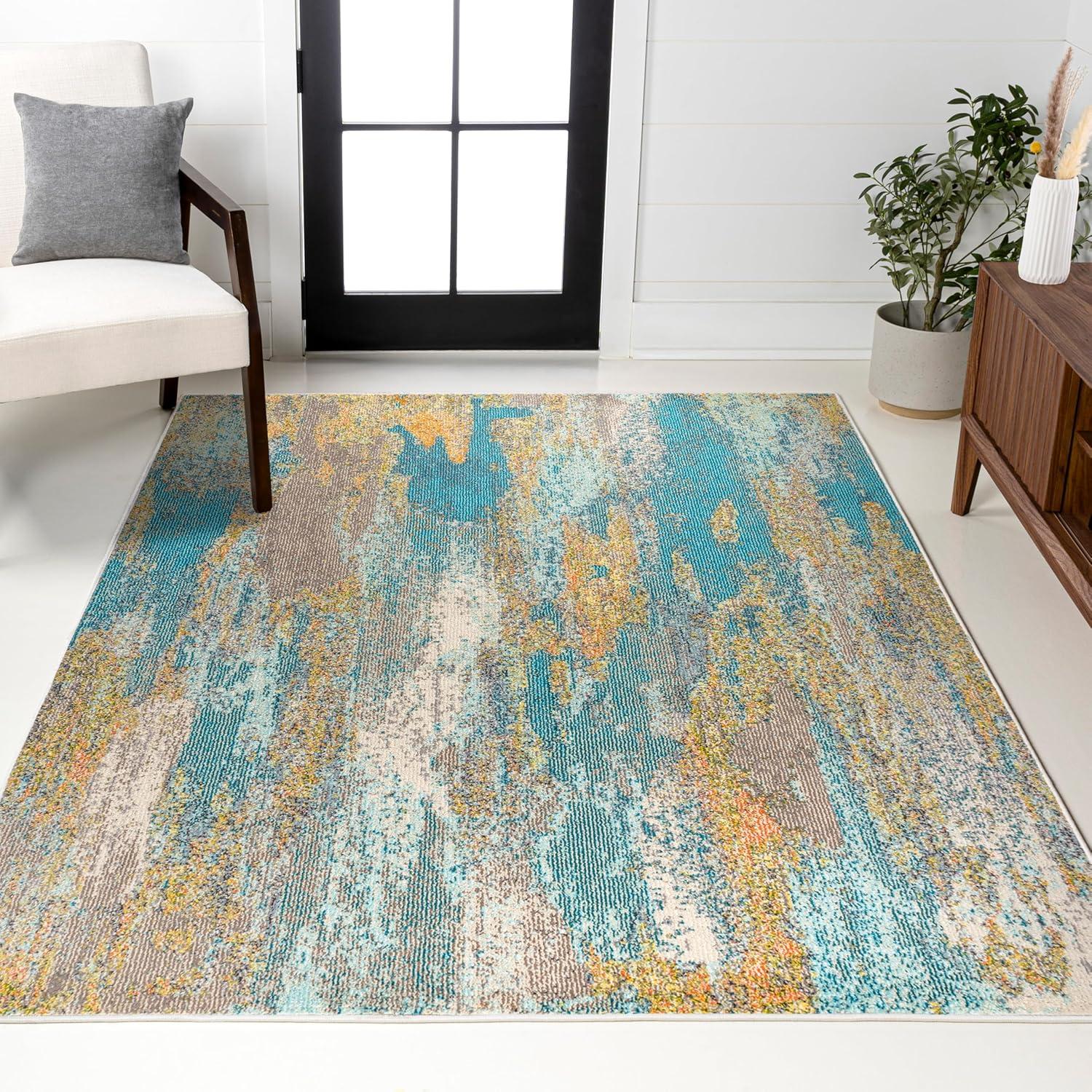 imageJONATHAN Y Modern Abstract Vintage Waterfall BlueBrownOrange Indoor Area Rug 8x10 Contemporary POP EasyCleaning for Living Room Bedroom Kitchen Pet Friendly NonShedding CTP106A8BlueBrownOrange