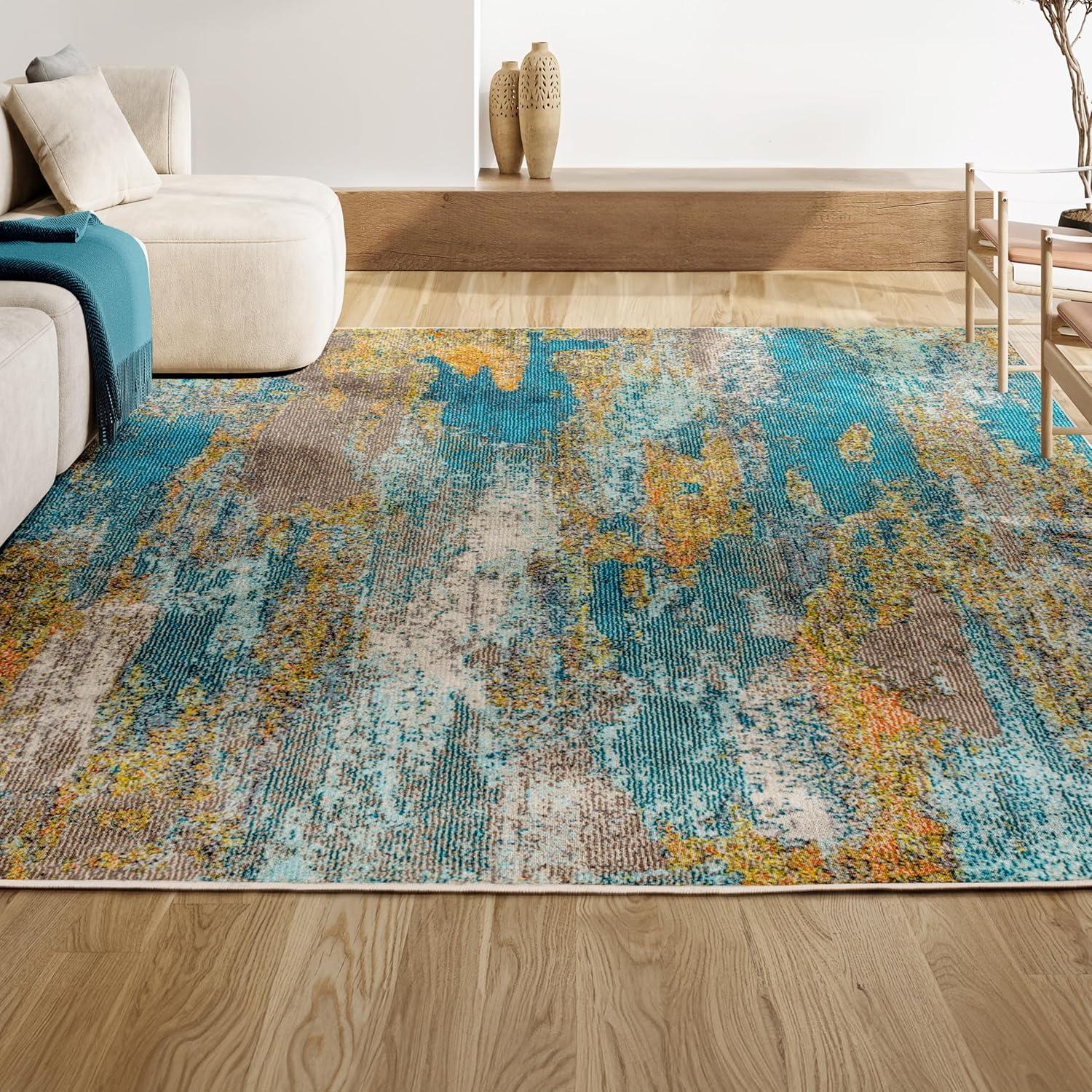 imageJONATHAN Y Modern Abstract Vintage Waterfall BlueBrownOrange Indoor Area Rug 8x10 Contemporary POP EasyCleaning for Living Room Bedroom Kitchen Pet Friendly NonShedding CTP106A8BlueBrownOrange