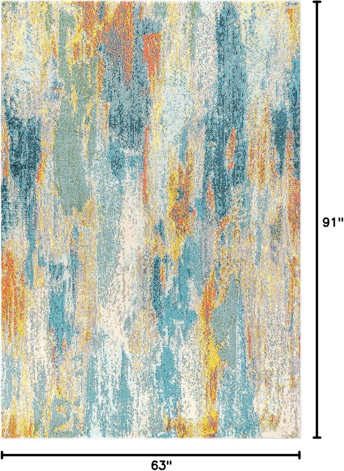 imageJONATHAN Y Modern Abstract Vintage Waterfall BlueBrownOrange Indoor Area Rug 8x10 Contemporary POP EasyCleaning for Living Room Bedroom Kitchen Pet Friendly NonShedding CTP106A8BlueCreamYellow