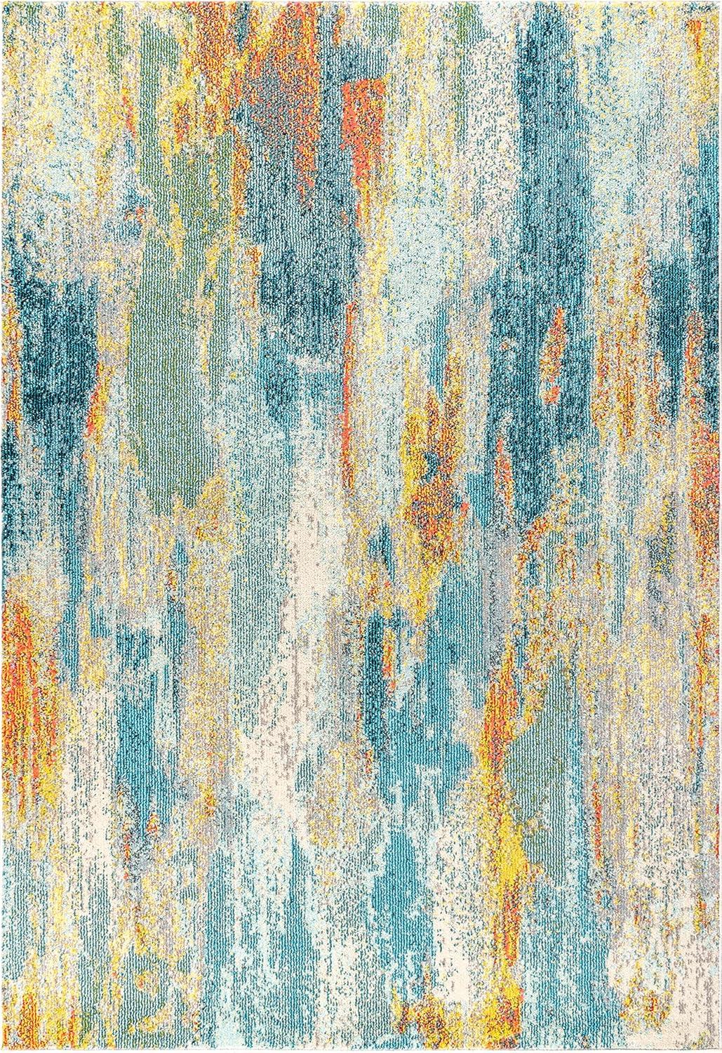 imageJONATHAN Y Modern Abstract Vintage Waterfall BlueBrownOrange Indoor Area Rug 8x10 Contemporary POP EasyCleaning for Living Room Bedroom Kitchen Pet Friendly NonShedding CTP106A8BlueCreamYellow