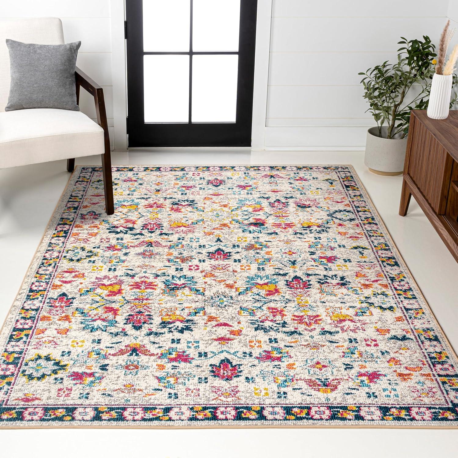 imageJONATHAN Y Modern Boho Floral BeigeMulti Indoor Area Rug 8x10 Bohemian Vintage EasyCleaning for Living Room Bedroom Kitchen Pet Friendly NonShedding MDP200B8BeigeMulti