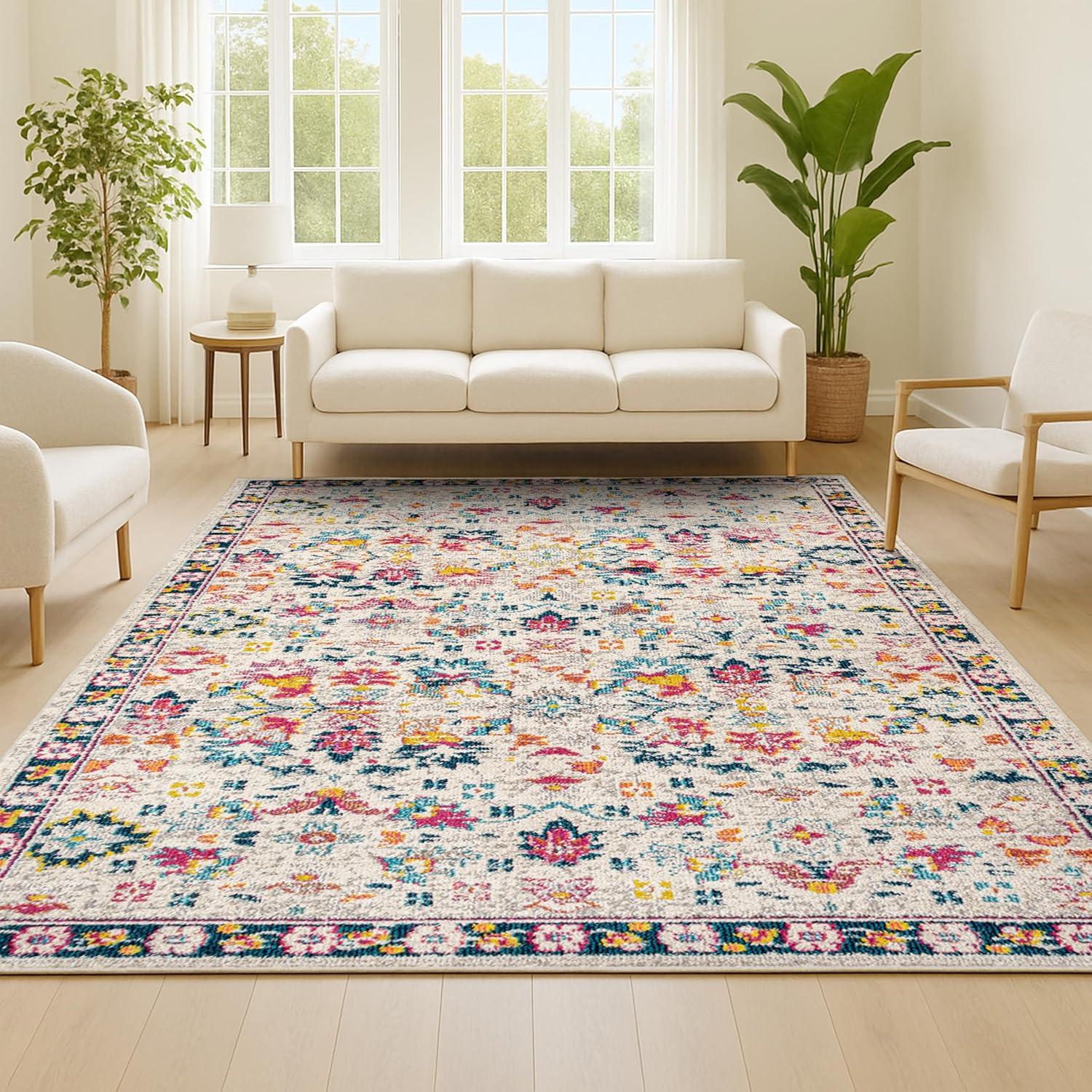 imageJONATHAN Y Modern Boho Floral BeigeMulti Indoor Area Rug 8x10 Bohemian Vintage EasyCleaning for Living Room Bedroom Kitchen Pet Friendly NonShedding MDP200B8BeigeMulti