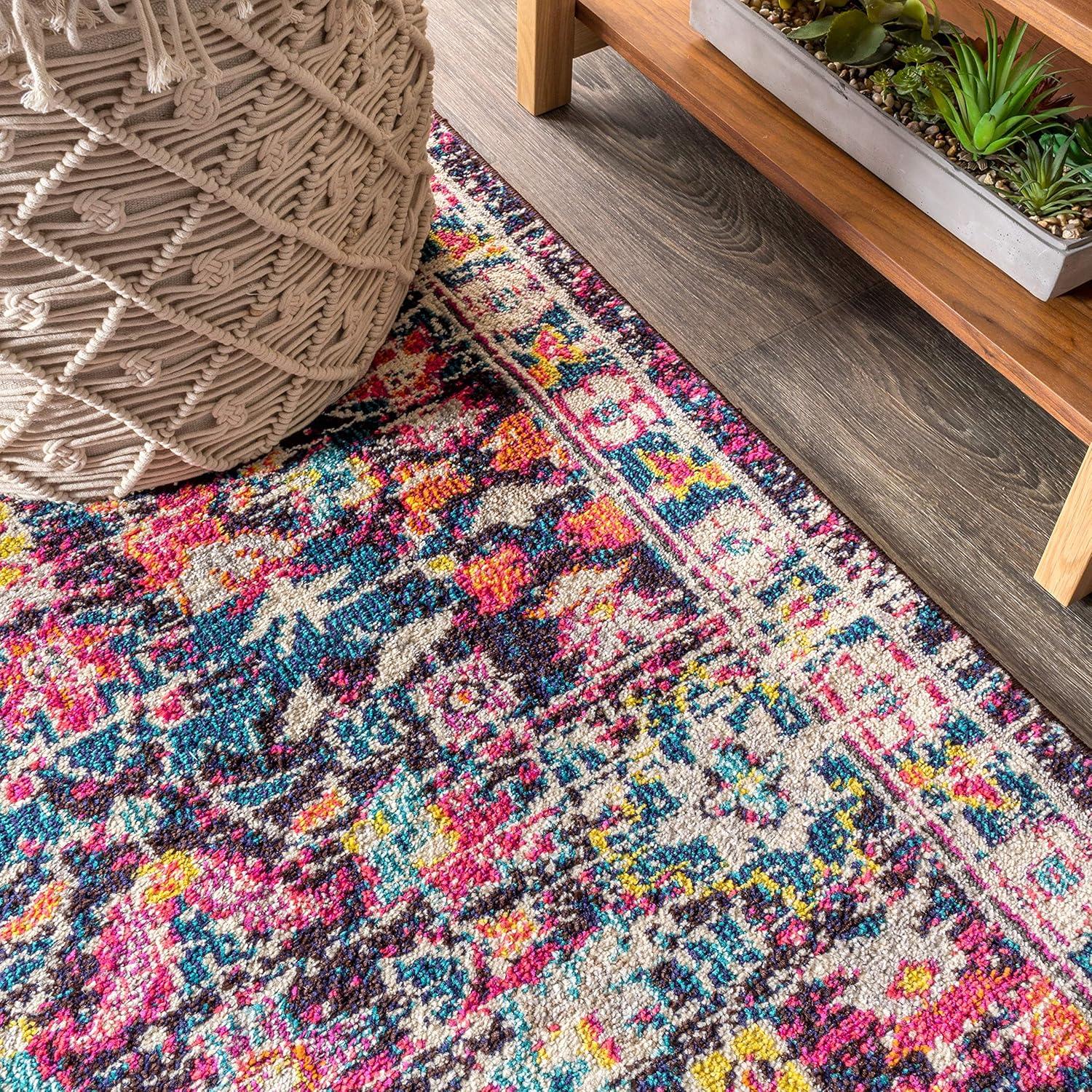 imageJONATHAN Y Modern Boho Floral BeigeMulti Indoor Area Rug 8x10 Bohemian Vintage EasyCleaning for Living Room Bedroom Kitchen Pet Friendly NonShedding MDP200B8MultiPurple