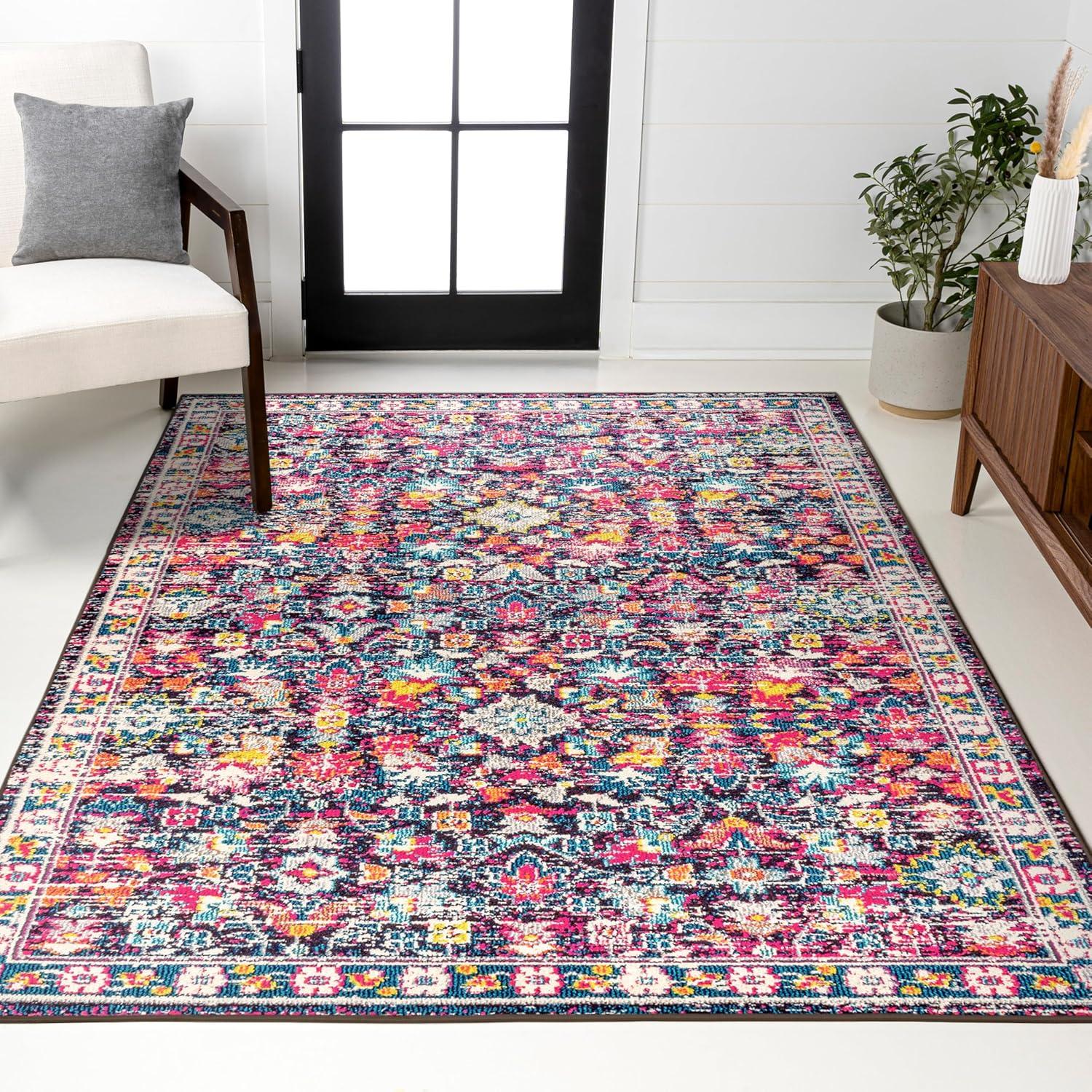 imageJONATHAN Y Modern Boho Floral BeigeMulti Indoor Area Rug 8x10 Bohemian Vintage EasyCleaning for Living Room Bedroom Kitchen Pet Friendly NonShedding MDP200B8MultiPurple