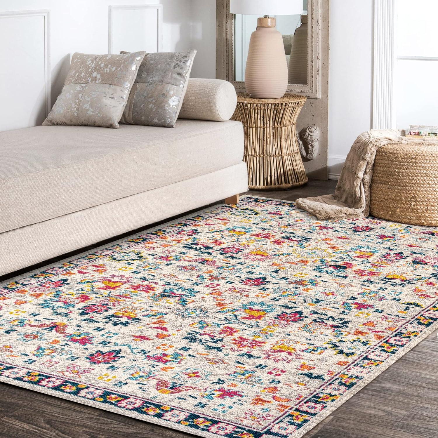 imageJONATHAN Y Modern Boho Floral BeigeMulti Indoor Area Rug 8x10 Bohemian Vintage EasyCleaning for Living Room Bedroom Kitchen Pet Friendly NonShedding MDP200B8BeigeMulti