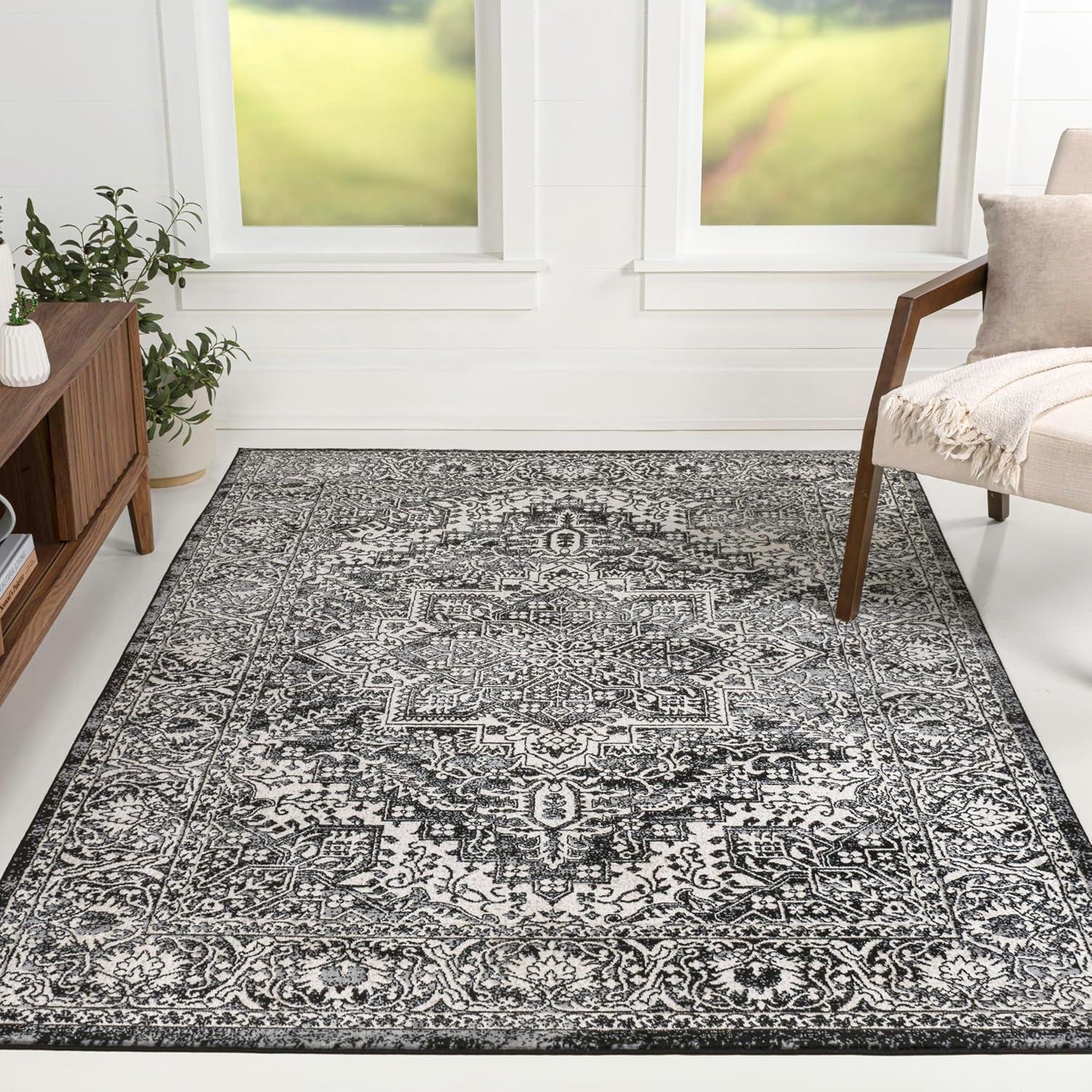 imageJONATHAN Y Modern Vintage Medallion Light Gray Indoor Area Rug 8x10 Country Floral EasyCleaning for Living Room Bedroom Kitchen Pet Friendly NonShedding MDP100A8Black