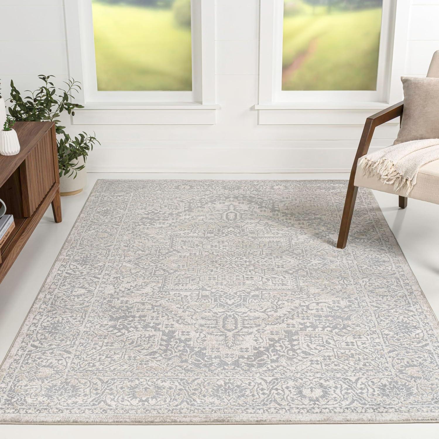 imageJONATHAN Y Modern Vintage Medallion Light Gray Indoor Area Rug 8x10 Country Floral EasyCleaning for Living Room Bedroom Kitchen Pet Friendly NonShedding MDP100A8Cream