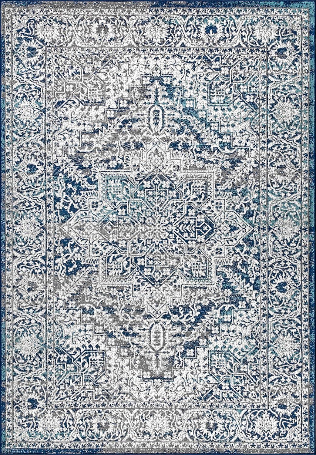 imageJONATHAN Y Modern Vintage Medallion Light Gray Indoor Area Rug 8x10 Country Floral EasyCleaning for Living Room Bedroom Kitchen Pet Friendly NonShedding MDP100A8Navy Light Grey