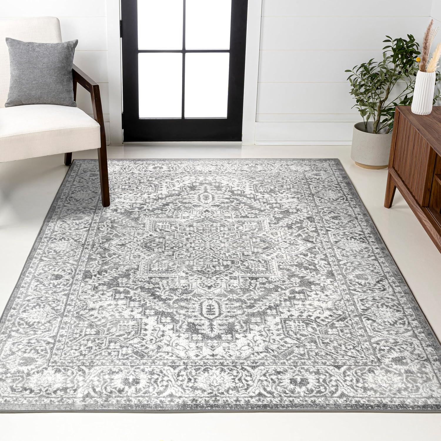 imageJONATHAN Y Modern Vintage Medallion Light Gray Indoor Area Rug 8x10 Country Floral EasyCleaning for Living Room Bedroom Kitchen Pet Friendly NonShedding MDP100A8Light Grey