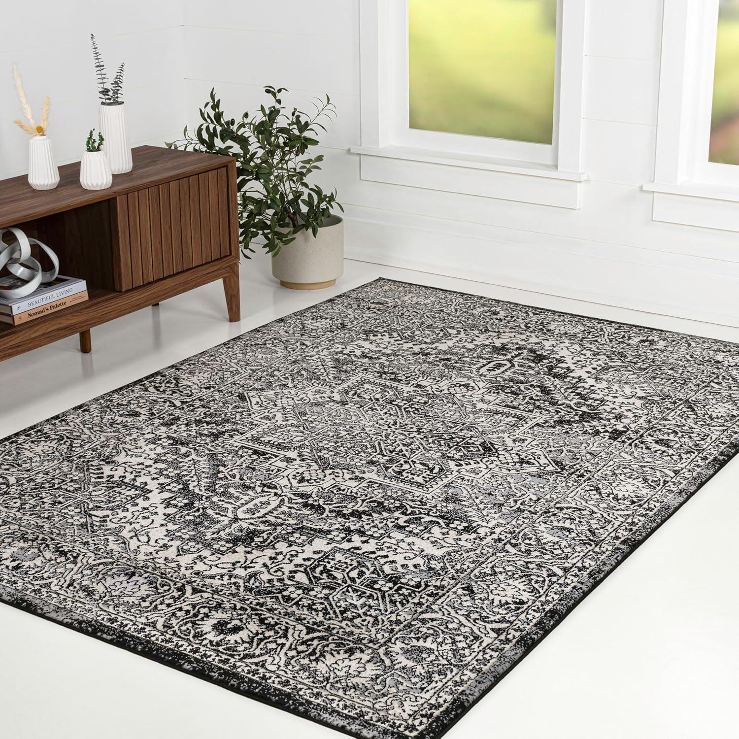 imageJONATHAN Y Modern Vintage Medallion Light Gray Indoor Area Rug 8x10 Country Floral EasyCleaning for Living Room Bedroom Kitchen Pet Friendly NonShedding MDP100A8Black