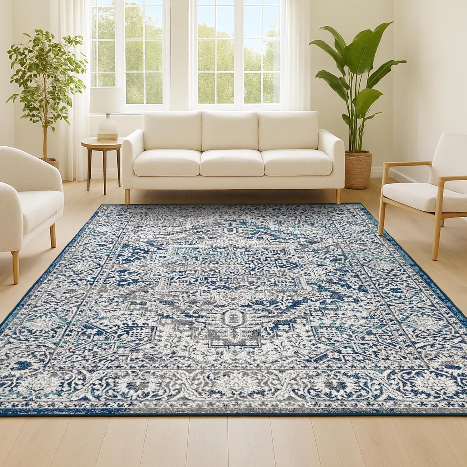 imageJONATHAN Y Modern Vintage Medallion Light Gray Indoor Area Rug 8x10 Country Floral EasyCleaning for Living Room Bedroom Kitchen Pet Friendly NonShedding MDP100A8Navy Light Grey