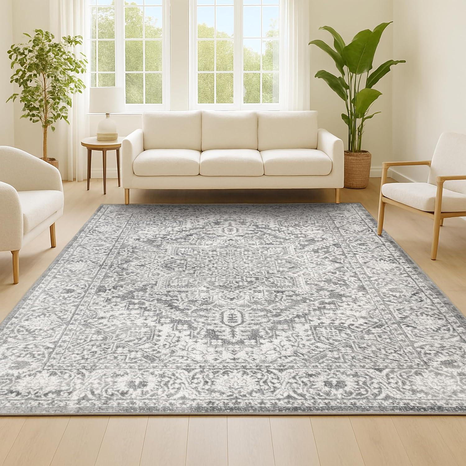 imageJONATHAN Y Modern Vintage Medallion Light Gray Indoor Area Rug 8x10 Country Floral EasyCleaning for Living Room Bedroom Kitchen Pet Friendly NonShedding MDP100A8Light Grey