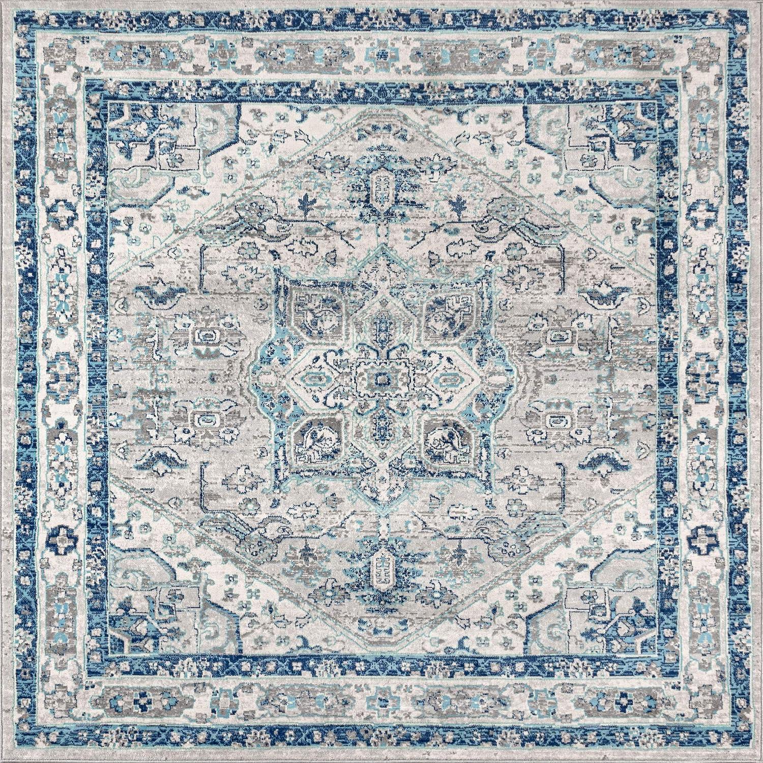 imageJONATHAN Y Modern Vintage Medallion Light GrayNavy Indoor Area Rug 8x10 Country Floral EasyCleaning for Living Room Bedroom Kitchen Pet Friendly NonShedding MDP106B8Light Grey Blue