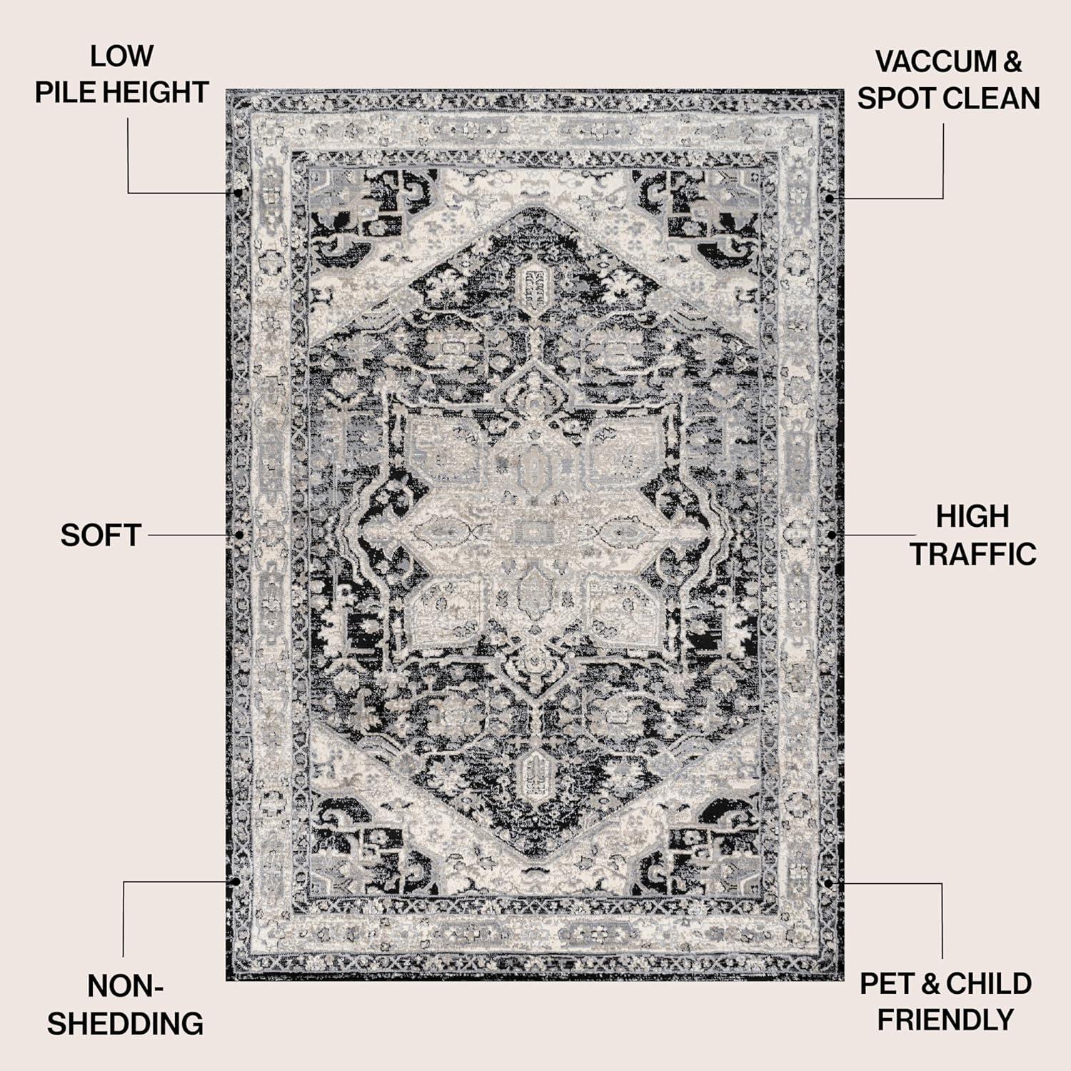 imageJONATHAN Y Modern Vintage Medallion Light GrayNavy Indoor Area Rug 8x10 Country Floral EasyCleaning for Living Room Bedroom Kitchen Pet Friendly NonShedding MDP106B8BlackIvory