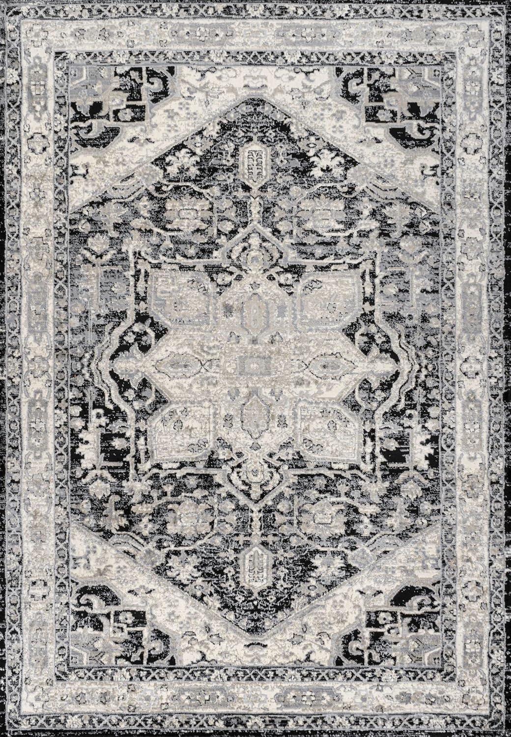 imageJONATHAN Y Modern Vintage Medallion Light GrayNavy Indoor Area Rug 8x10 Country Floral EasyCleaning for Living Room Bedroom Kitchen Pet Friendly NonShedding MDP106B8BlackIvory