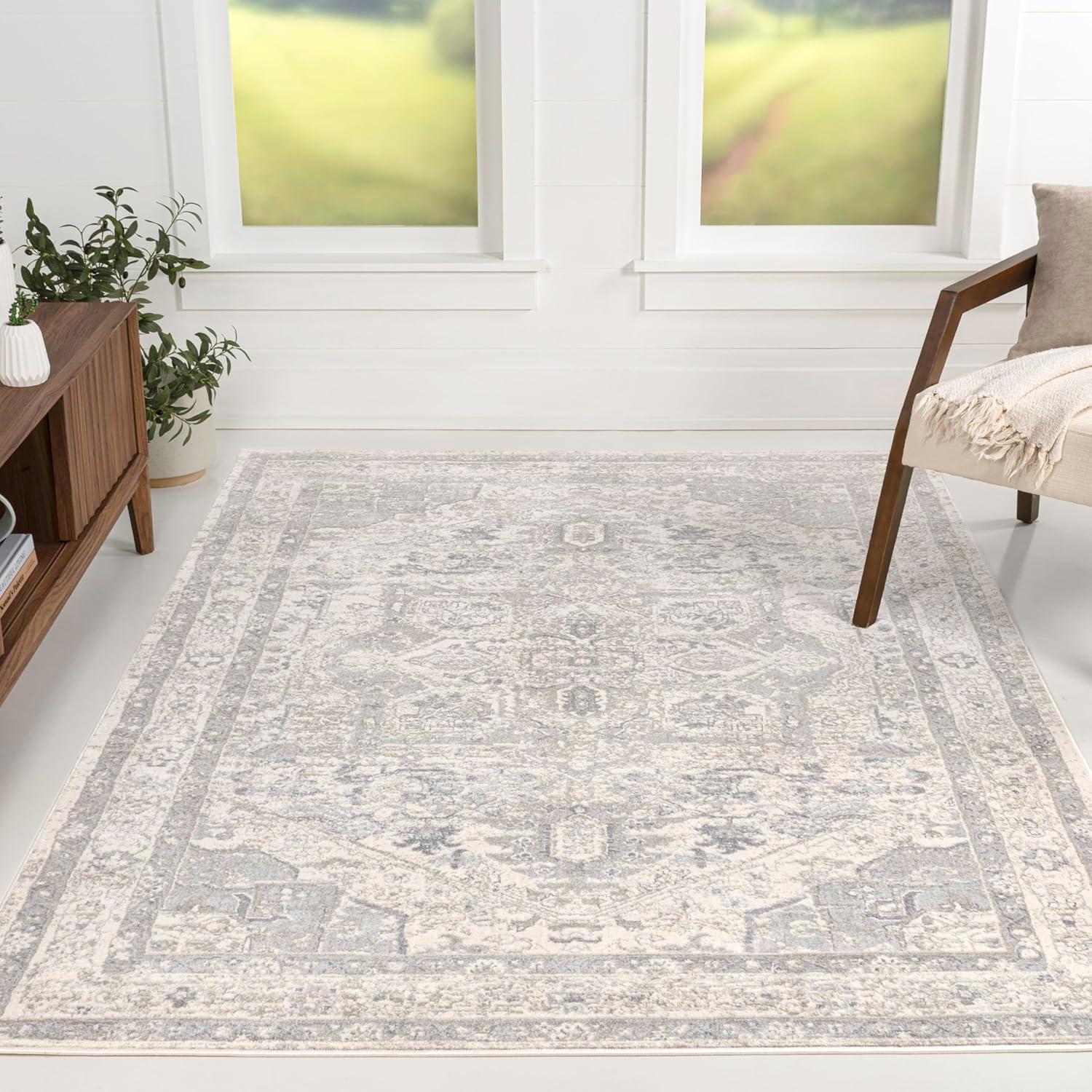 imageJONATHAN Y Modern Vintage Medallion Light GrayNavy Indoor Area Rug 8x10 Country Floral EasyCleaning for Living Room Bedroom Kitchen Pet Friendly NonShedding MDP106B8CreamLight Gray