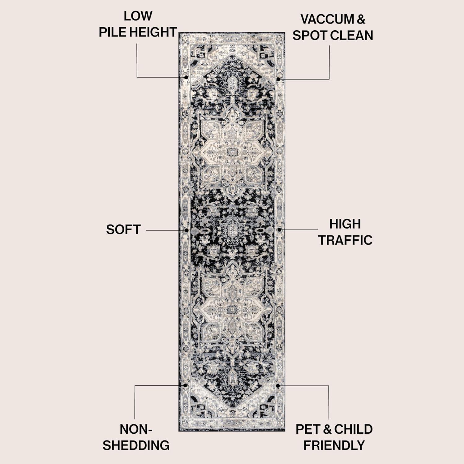 imageJONATHAN Y Modern Vintage Medallion Light GrayNavy Indoor Area Rug 8x10 Country Floral EasyCleaning for Living Room Bedroom Kitchen Pet Friendly NonShedding MDP106B8BlackIvory