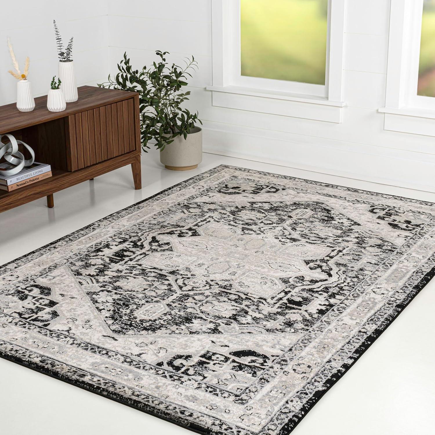imageJONATHAN Y Modern Vintage Medallion Light GrayNavy Indoor Area Rug 8x10 Country Floral EasyCleaning for Living Room Bedroom Kitchen Pet Friendly NonShedding MDP106B8BlackIvory
