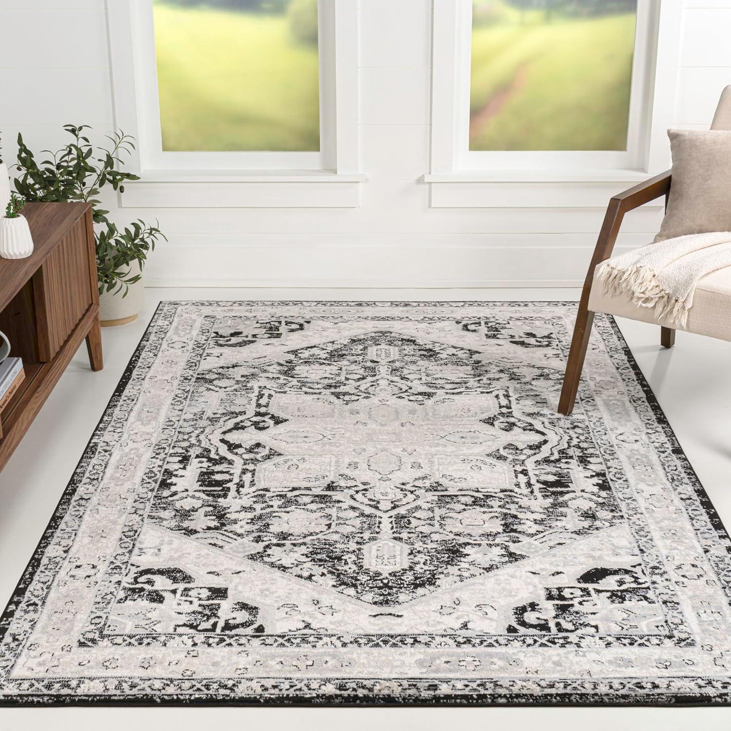imageJONATHAN Y Modern Vintage Medallion Light GrayNavy Indoor Area Rug 8x10 Country Floral EasyCleaning for Living Room Bedroom Kitchen Pet Friendly NonShedding MDP106B8BlackIvory