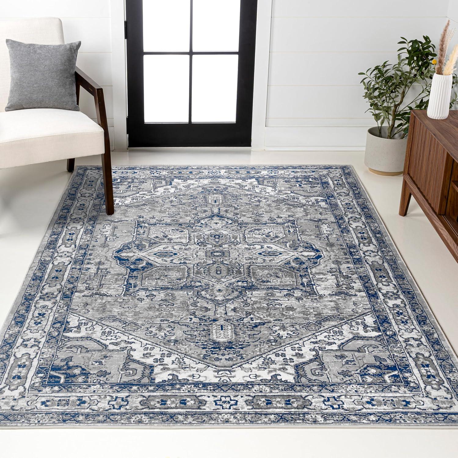 imageJONATHAN Y Modern Vintage Medallion Light GrayNavy Indoor Area Rug 8x10 Country Floral EasyCleaning for Living Room Bedroom Kitchen Pet Friendly NonShedding MDP106B8Light GreyNavy