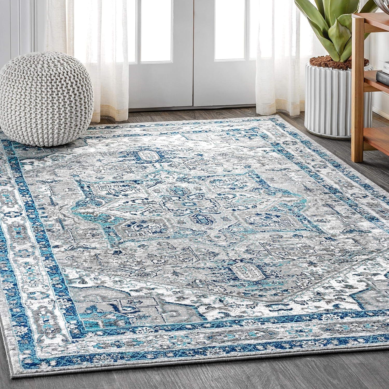imageJONATHAN Y Modern Vintage Medallion Light GrayNavy Indoor Area Rug 8x10 Country Floral EasyCleaning for Living Room Bedroom Kitchen Pet Friendly NonShedding MDP106B8Light Grey Blue
