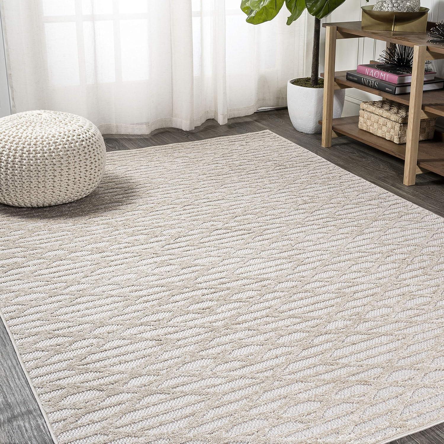 imageJONATHAN Y Moroccan Diamond Indoor Outdoor Area Rug 8X10 Beige Ararat HighLow Pile Modern for Backyard Patio Porch EasyCleaning High Traffic PetFriendly NonShedding SBH105A8Beige