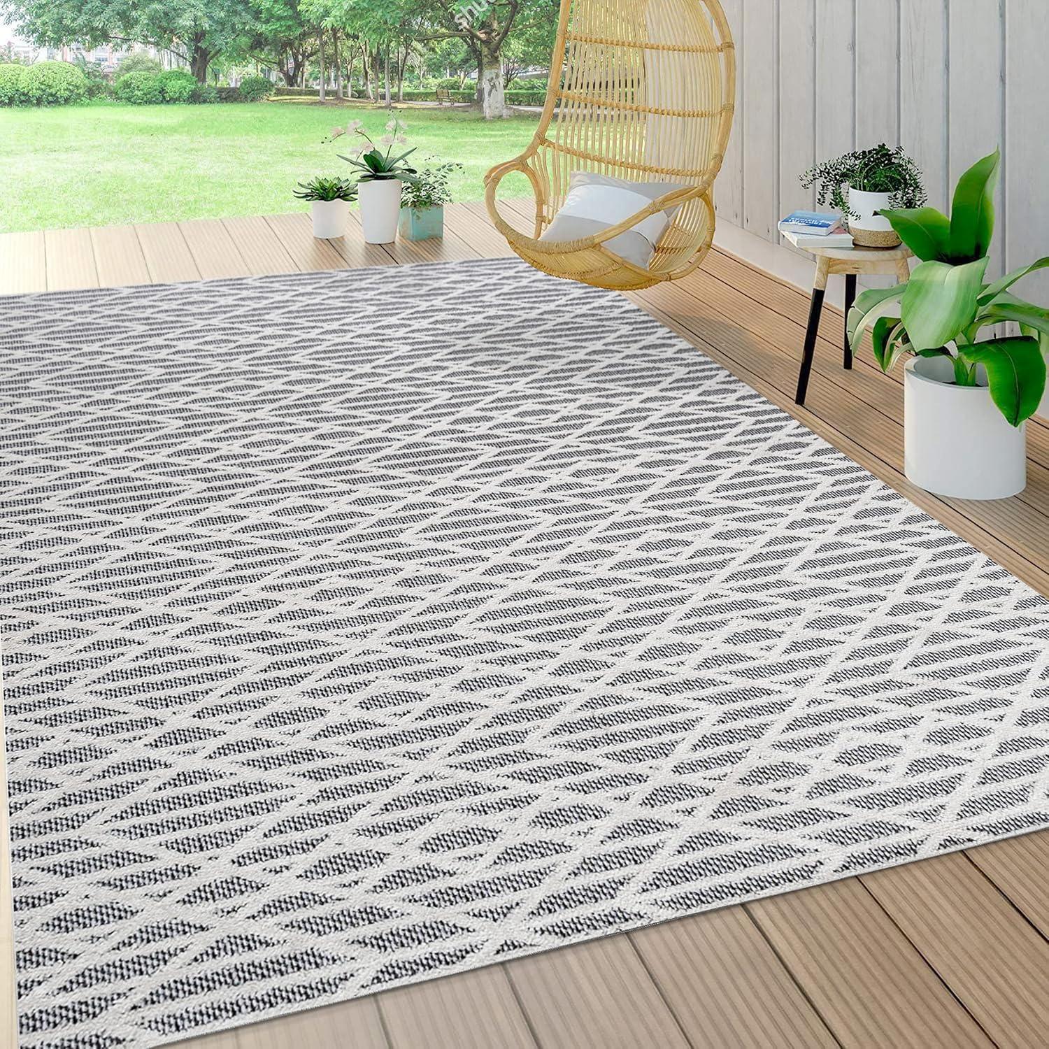 imageJONATHAN Y Moroccan Diamond Indoor Outdoor Area Rug 8X10 Beige Ararat HighLow Pile Modern for Backyard Patio Porch EasyCleaning High Traffic PetFriendly NonShedding SBH105A8BlackIvory