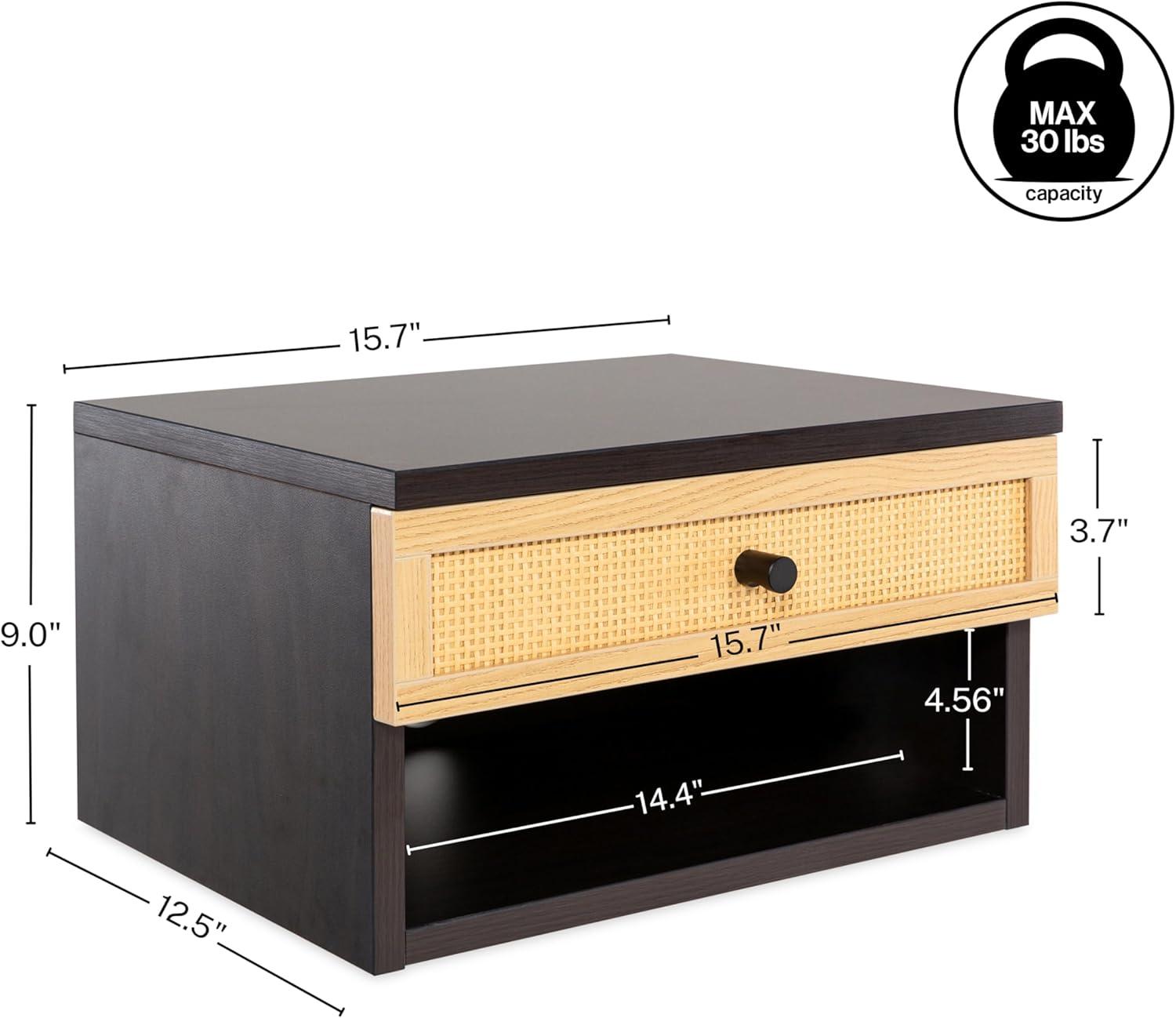 imageJONATHAN Y NST2001A Elise 1571quot Classic Contemporary Floating Wall Mounted Nightstand with SoftClose Tambour Drawer and Cable Hole BlackLight OakBlackLight Oak