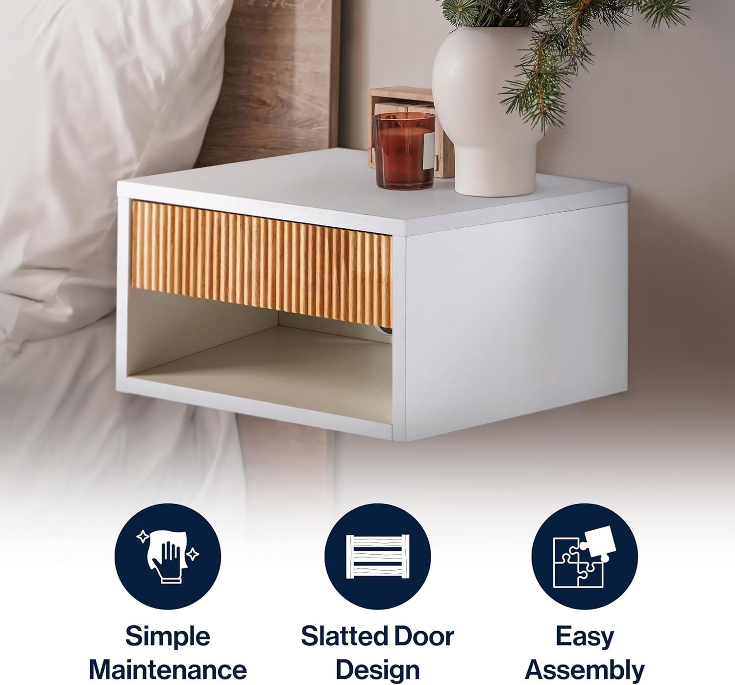 imageJONATHAN Y NST2001A Elise 1571quot Classic Contemporary Floating Wall Mounted Nightstand with SoftClose Tambour Drawer and Cable Hole BlackLight OakWhiteLight Oak