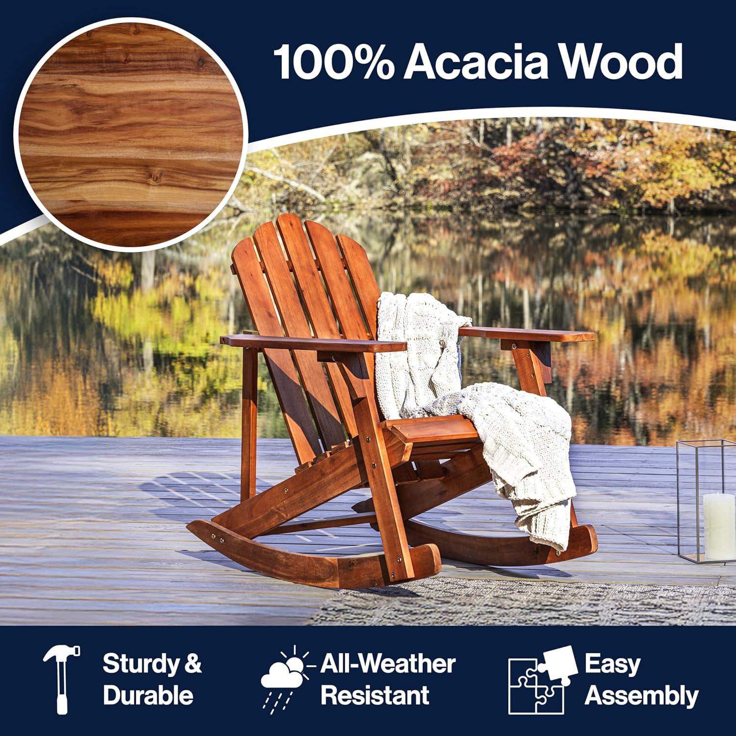 imageJONATHAN Y PAT1000A Kiawah Outdoor Patio Classic Acacia Wood Adirondack Rocking Chair for Garden Lawn Backyard Pool Deck Beach Firepit Light BrownLight Brown