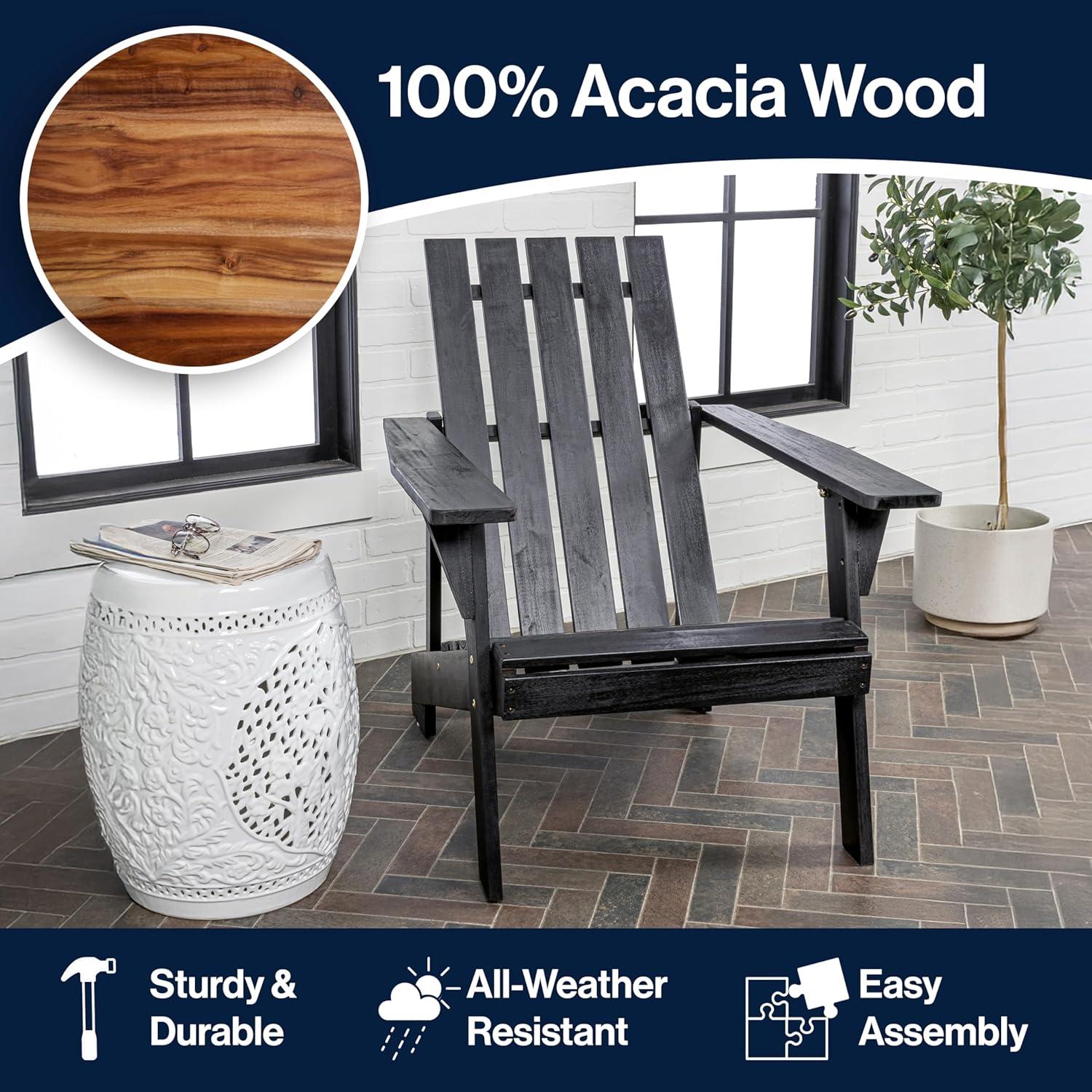 imageJONATHAN Y PAT1001B Irving Outdoor Patio Modern Acacia Wood Adirondack Chair for Garden Lawn Backyard Pool Deck Beach Firepit GrayBlack