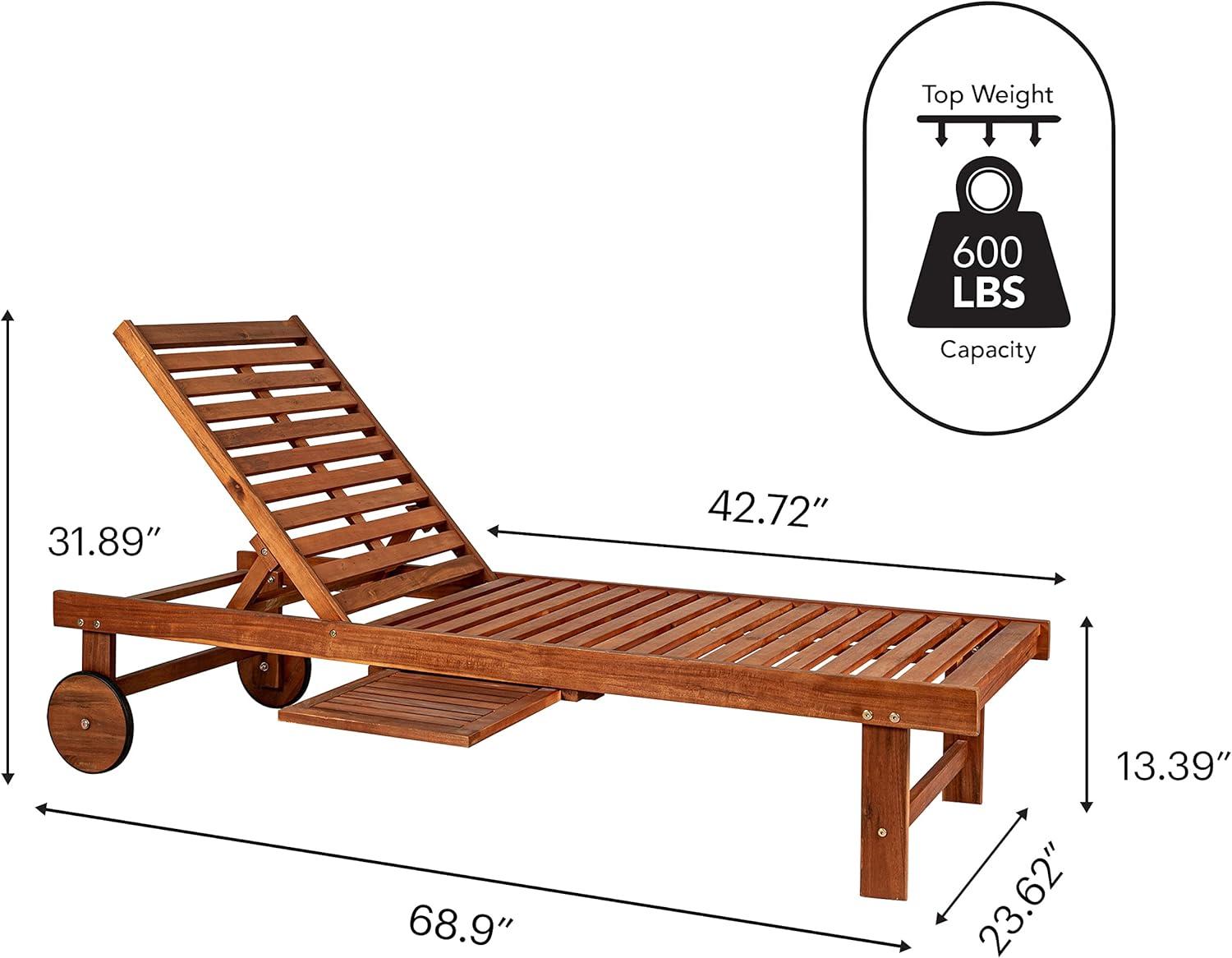 imageJONATHAN Y PAT1003B Seabrook 69 x 24 Inch Outdoor Acacia Wood Lounger with Cushion 5Position Back Slide Table ampamp Wheels for Garden Lawn Backyard Pool Deck Beach Firepit Light BrownLight Brown