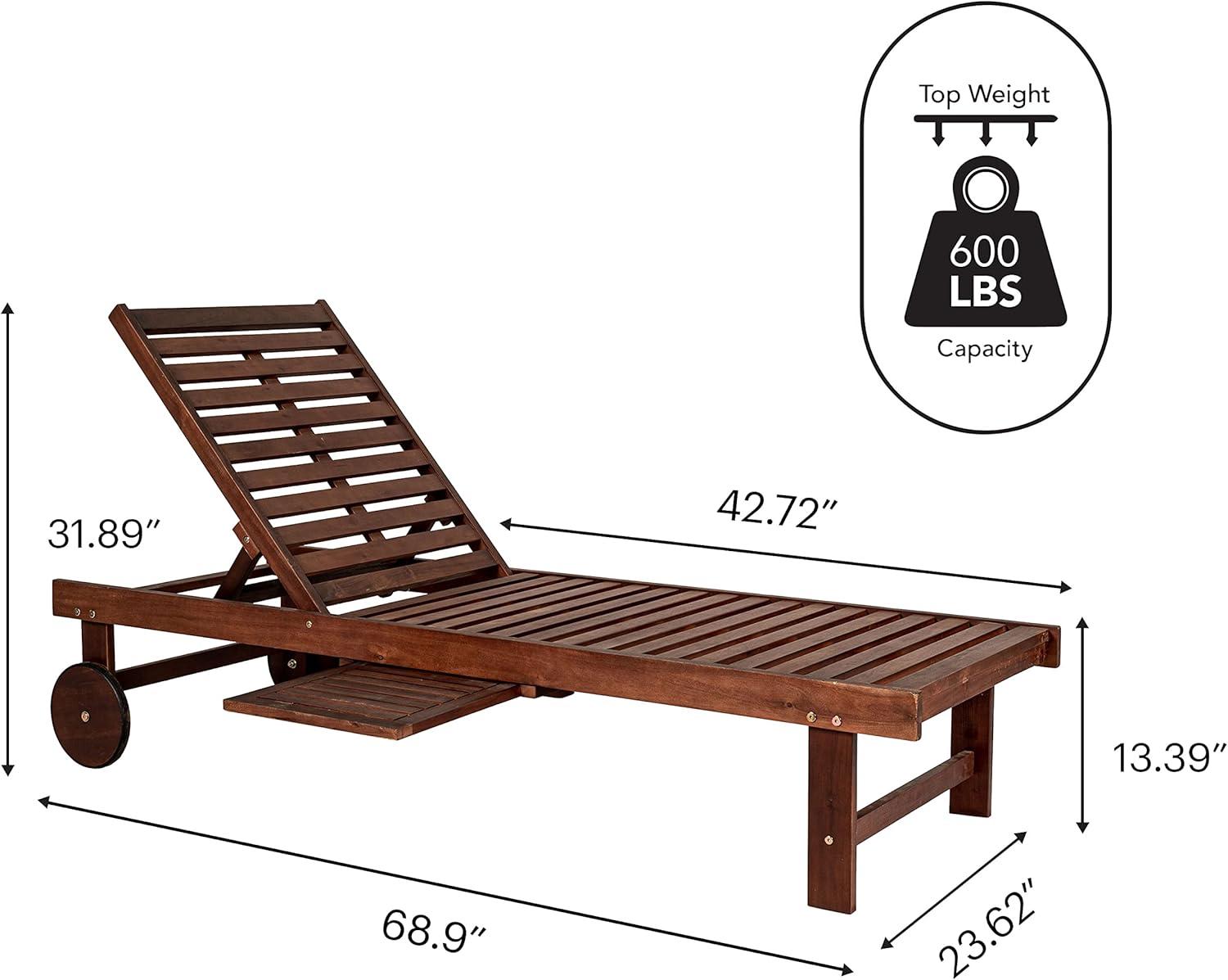 imageJONATHAN Y PAT1003B Seabrook 69 x 24 Inch Outdoor Acacia Wood Lounger with Cushion 5Position Back Slide Table ampamp Wheels for Garden Lawn Backyard Pool Deck Beach Firepit Light BrownDark Brown