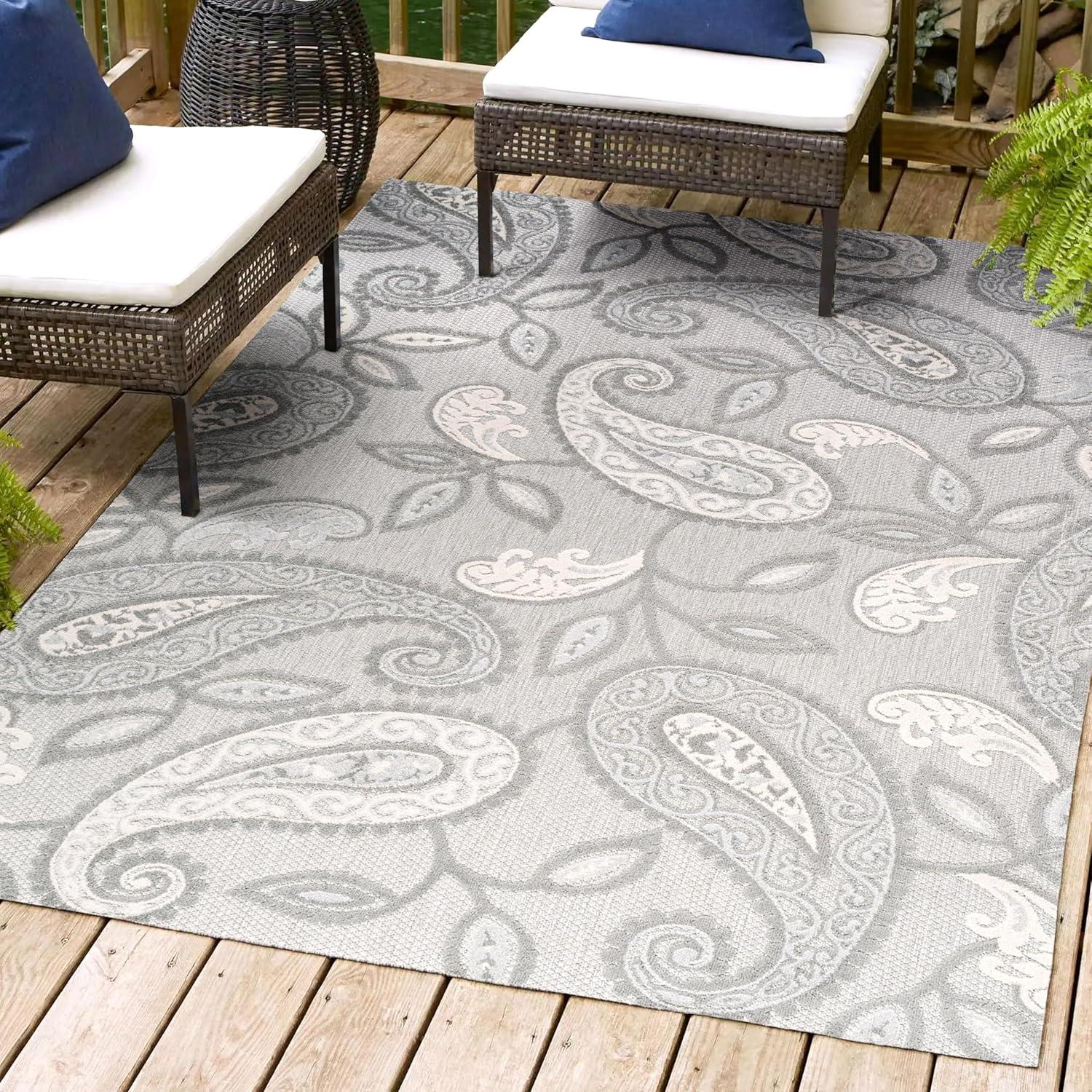imageJONATHAN Y Paisley HighLow Indoor Outdoor Area Rug 8X10 OrangeBlue Julien for Backyard Patio Porch EasyCleaning High Traffic PetFriendly NonShedding AMC102B8Light GrayIvory