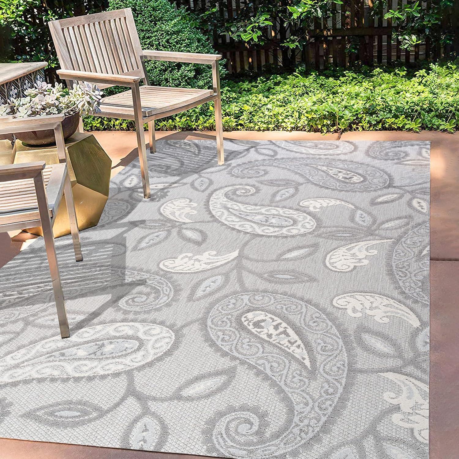 imageJONATHAN Y Paisley HighLow Indoor Outdoor Area Rug 8X10 OrangeBlue Julien for Backyard Patio Porch EasyCleaning High Traffic PetFriendly NonShedding AMC102B8Light GrayIvory