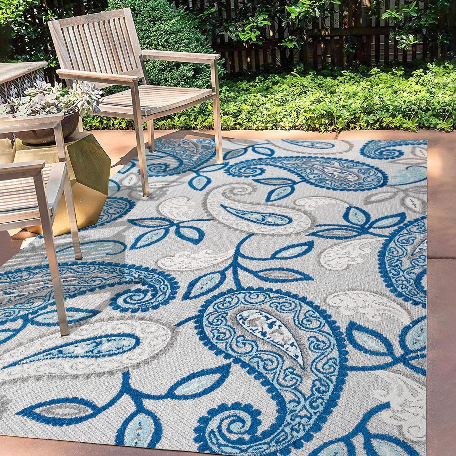 imageJONATHAN Y Paisley HighLow Indoor Outdoor Area Rug 8X10 OrangeBlue Julien for Backyard Patio Porch EasyCleaning High Traffic PetFriendly NonShedding AMC102B8BlueLight Gray