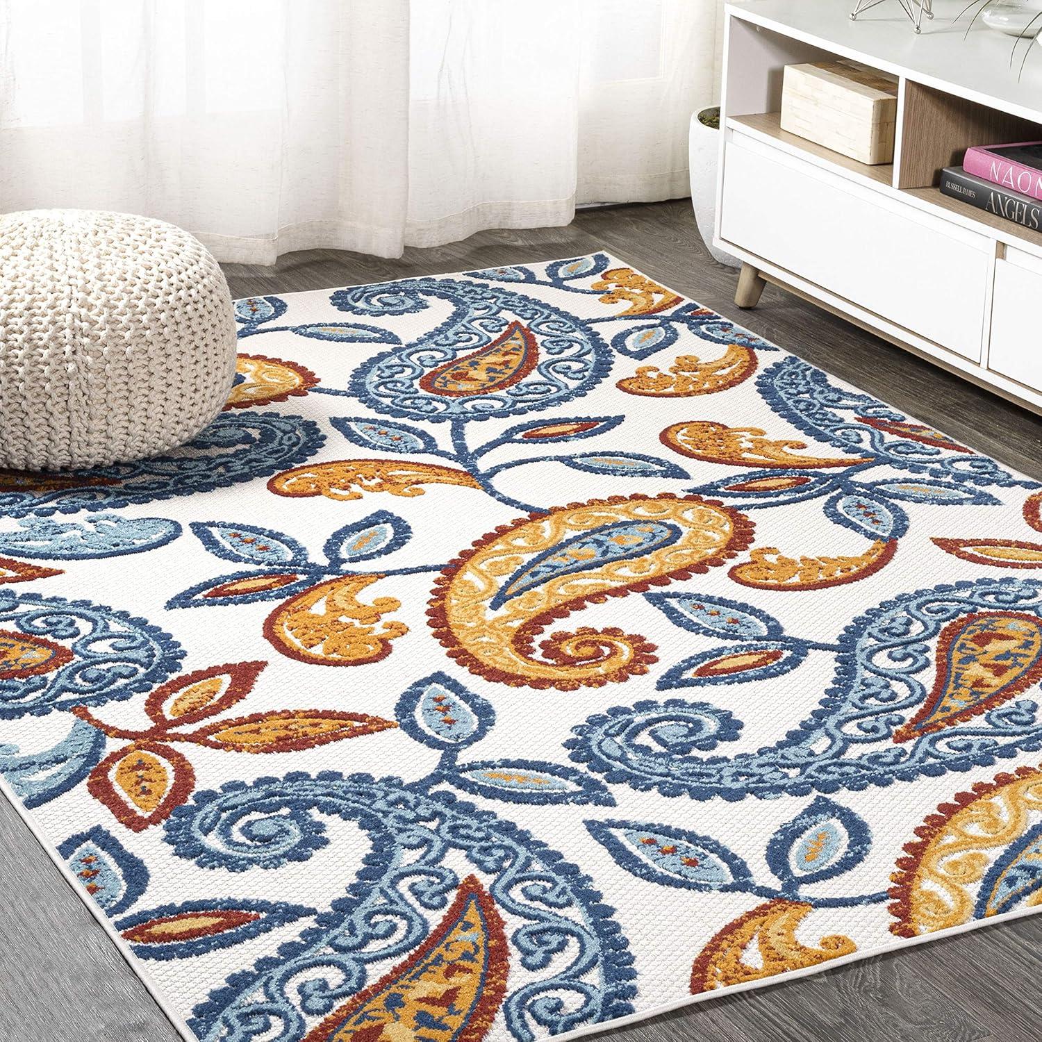 imageJONATHAN Y Paisley HighLow Indoor Outdoor Area Rug 8X10 OrangeBlue Julien for Backyard Patio Porch EasyCleaning High Traffic PetFriendly NonShedding AMC102B8OrangeBlue